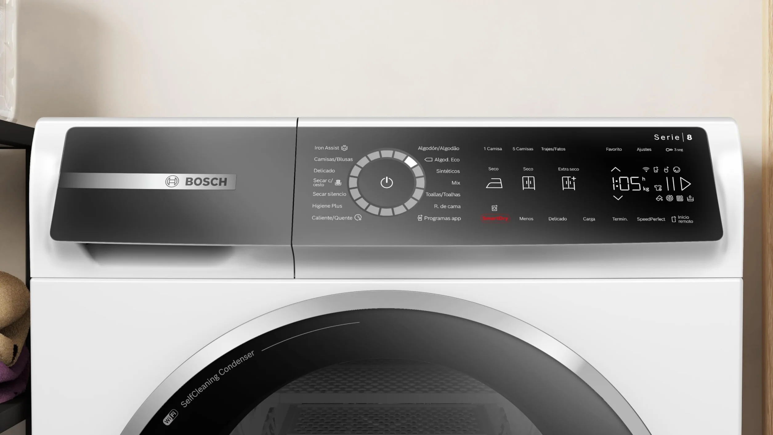 Bosch Secadora con Bomba de Calor, 9 kg, Serie 8, Home Connect, Reverse Drum, AutoDry, Blanco, WQB246C0ES