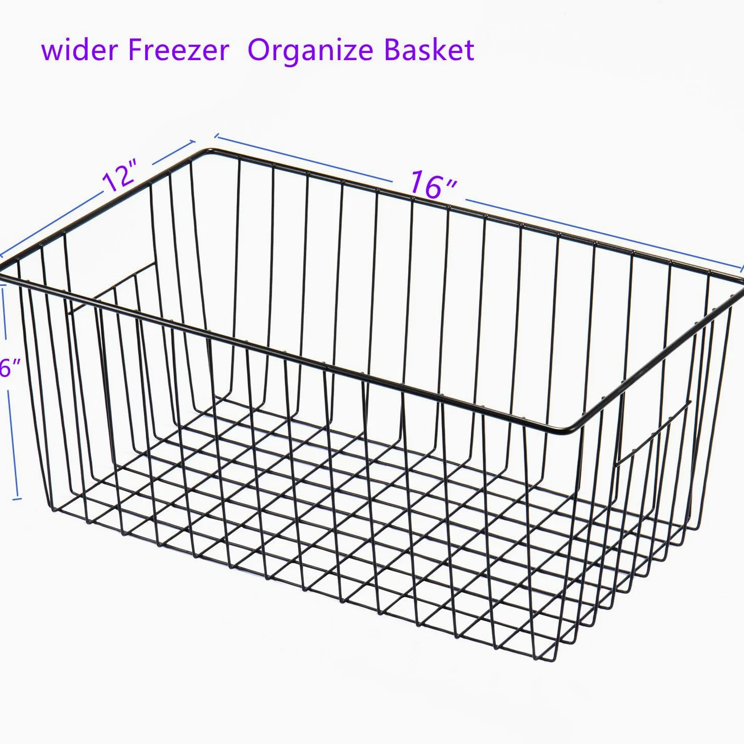 Canastas organizadoras de almacenamiento para congelador, 16 pulgadas de largo x 12 pulgadas de ancho, contenedor vertical de alambre de metal profundo con asas integradas para gabinete,