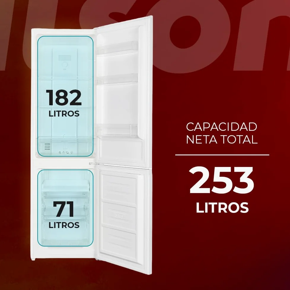 Nilson Frigorífico Combi Blanco, 2 Puertas. NC185500ENF, Capacidad 253 L, No Frost, Multi Air Flow, Bajo Nivel Sonoro, Puerta Reversible, Clasificación Energética E
