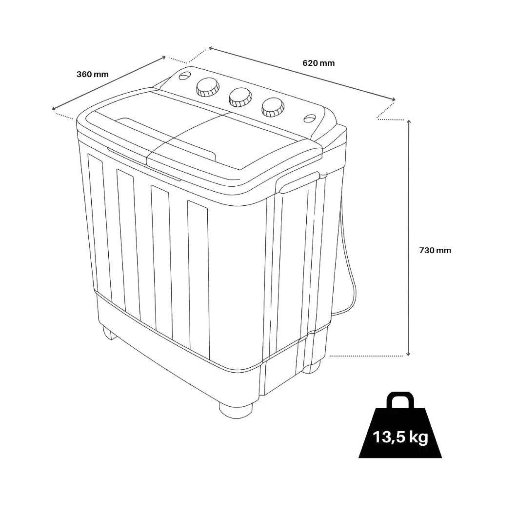 Tangarus Lavadora Centrifugadora Portátil Ibiza 5,5Kg - Compacta, Eficiente y Sin Instalación Previa para Tus Aventuras y Uso Diario