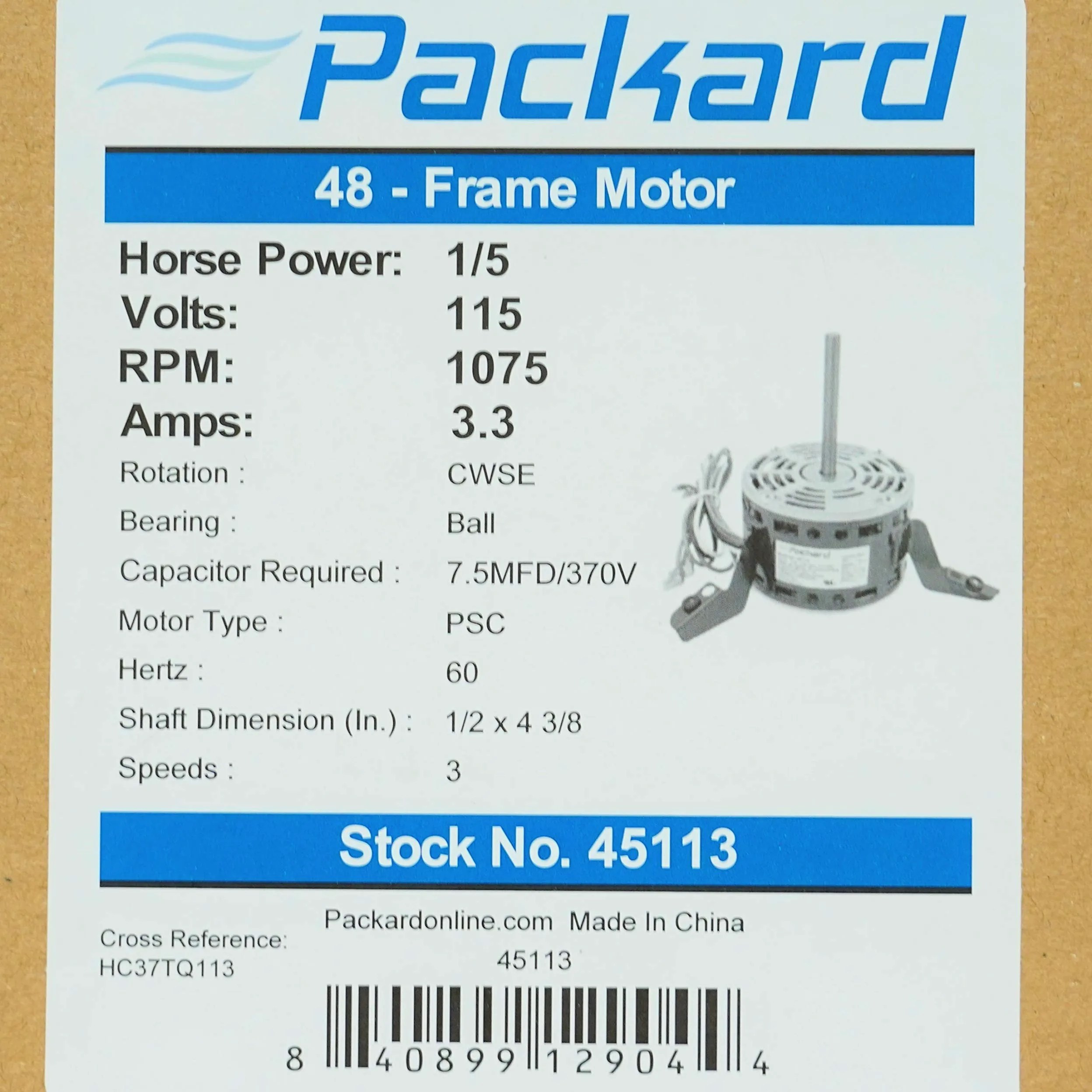 Packard 45113 - Motor de ventilador de horno de repuesto para Carrier HC37TQ113 montaje flexible de 3 velocidades