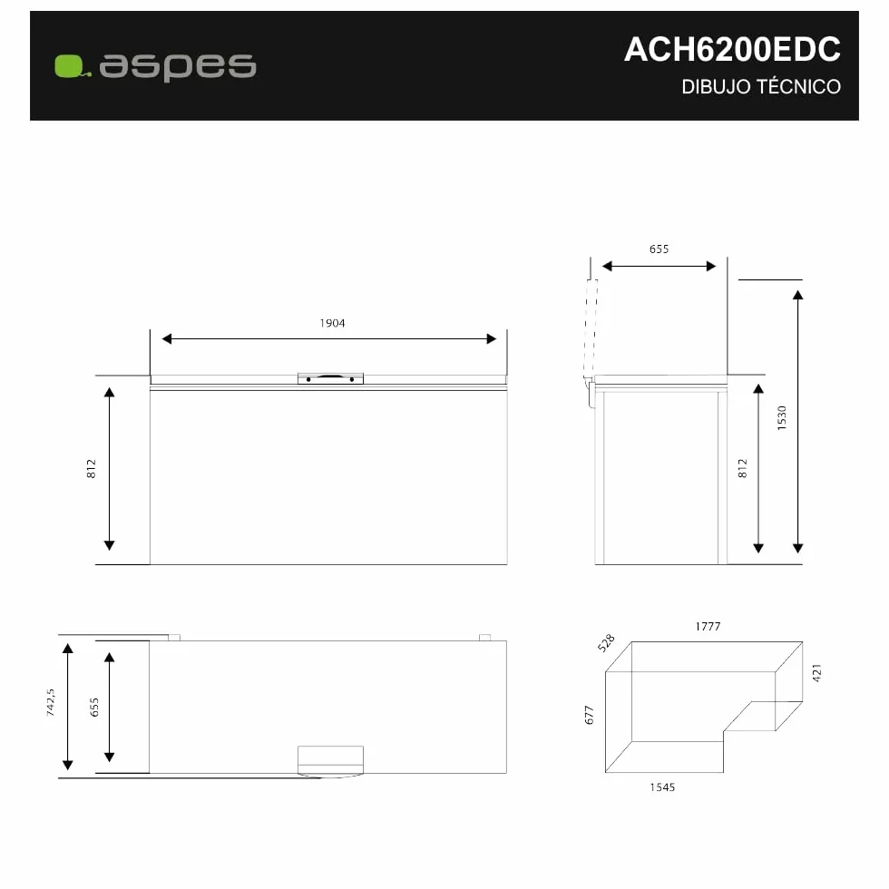 Aspes Congelador horizontal Blanco ACH6200EDC. Capacidad 600 Litros, Dual Cooling, 2 Cestas, Bajo nivel Sonoro, Eficiencia Energética Clase C
