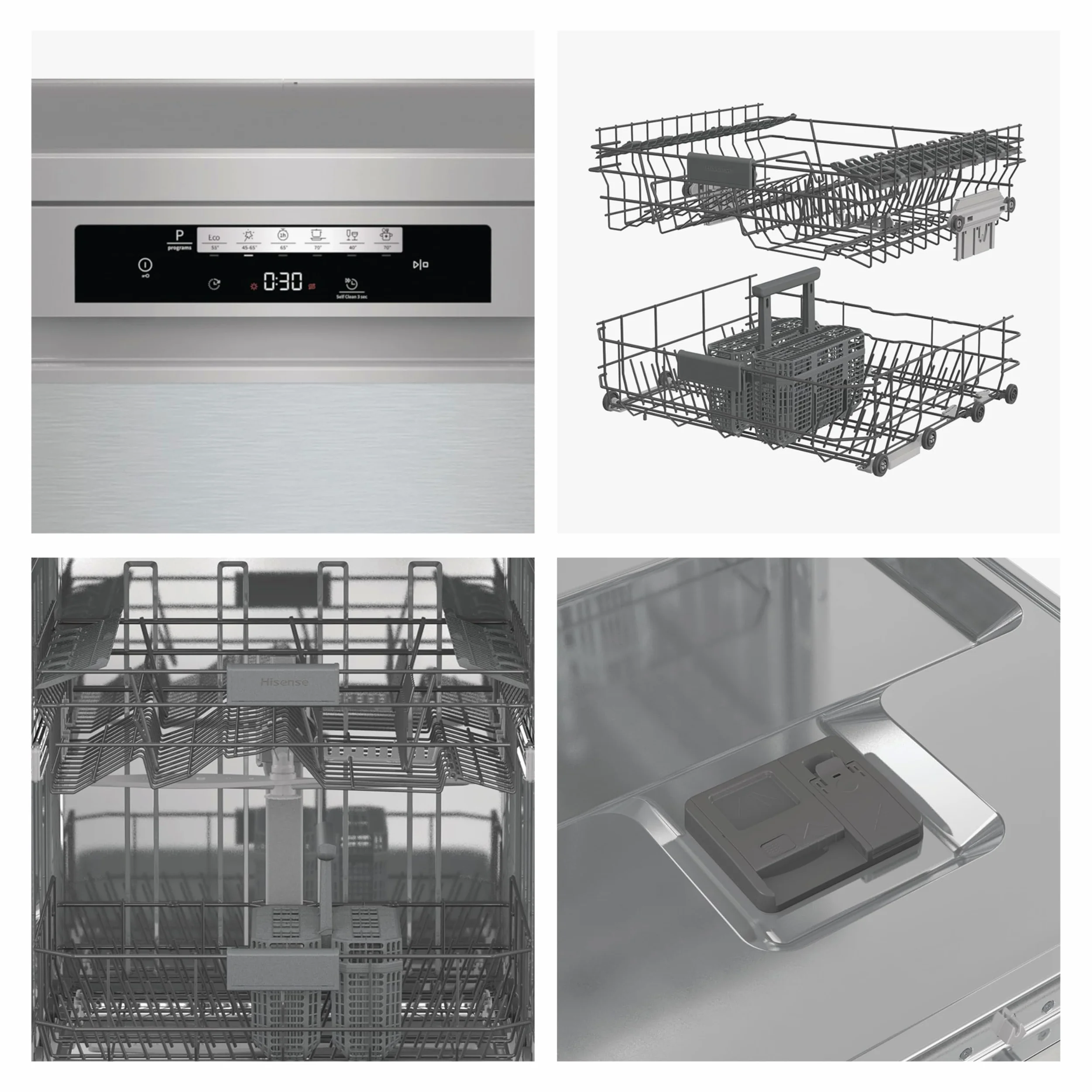 Hisense HS642C60X - Lavavajillas Independiente,Capacidad 14 Servicios, 60cm, Auto Dry Apertura de Puerta Automática, Control Táctil, Inicio Diferido y Lavado Rápido,Media Carga, Libre instalación Inox