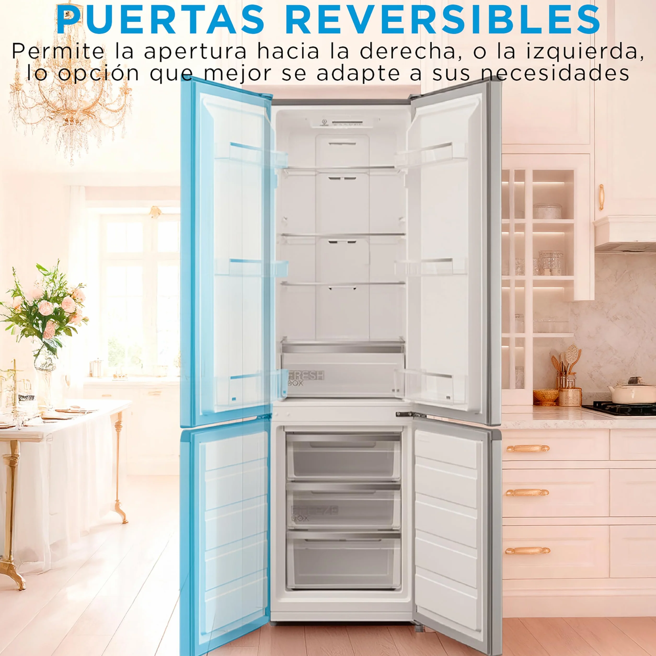Midea Frigorifico Combi No Frost | 55 cm ancho x 180 cm | Inox | 270L de Capacidad - Nevera Libre Instalación con Congelador Vertical - Refrigerador de Bajo Consumo con Sistema Multi Air Flow
