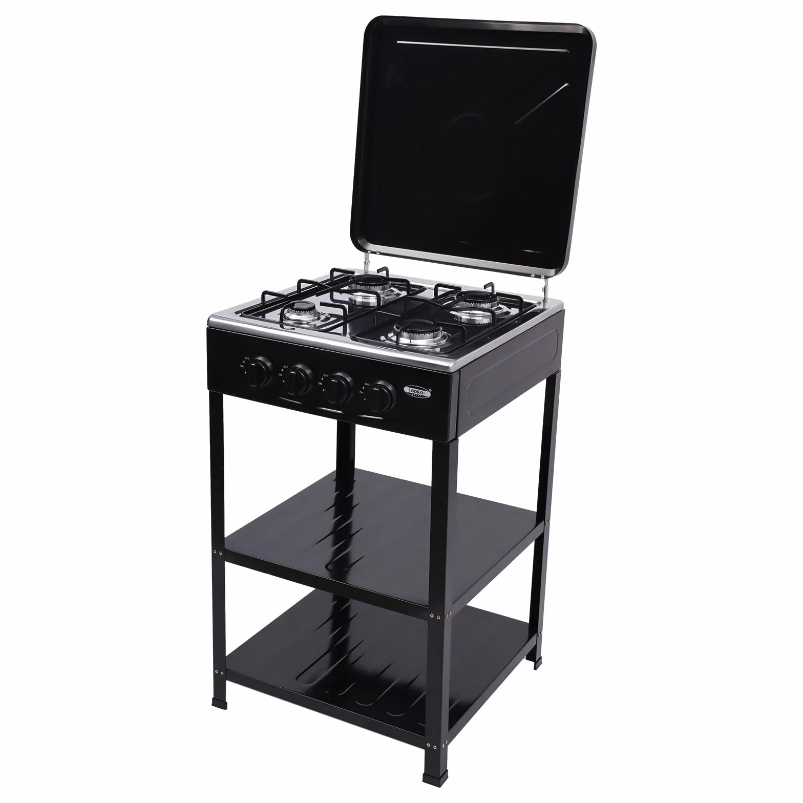 Cocina de gas con 4 fuegos, hornillo de gas de 4 quemadores, cocina de gas independiente, cocina de gas de 4 fuegos con botones giratorios NG LPG, marco de hierro, 49 x 49 x 79 cm, cocina, hogar
