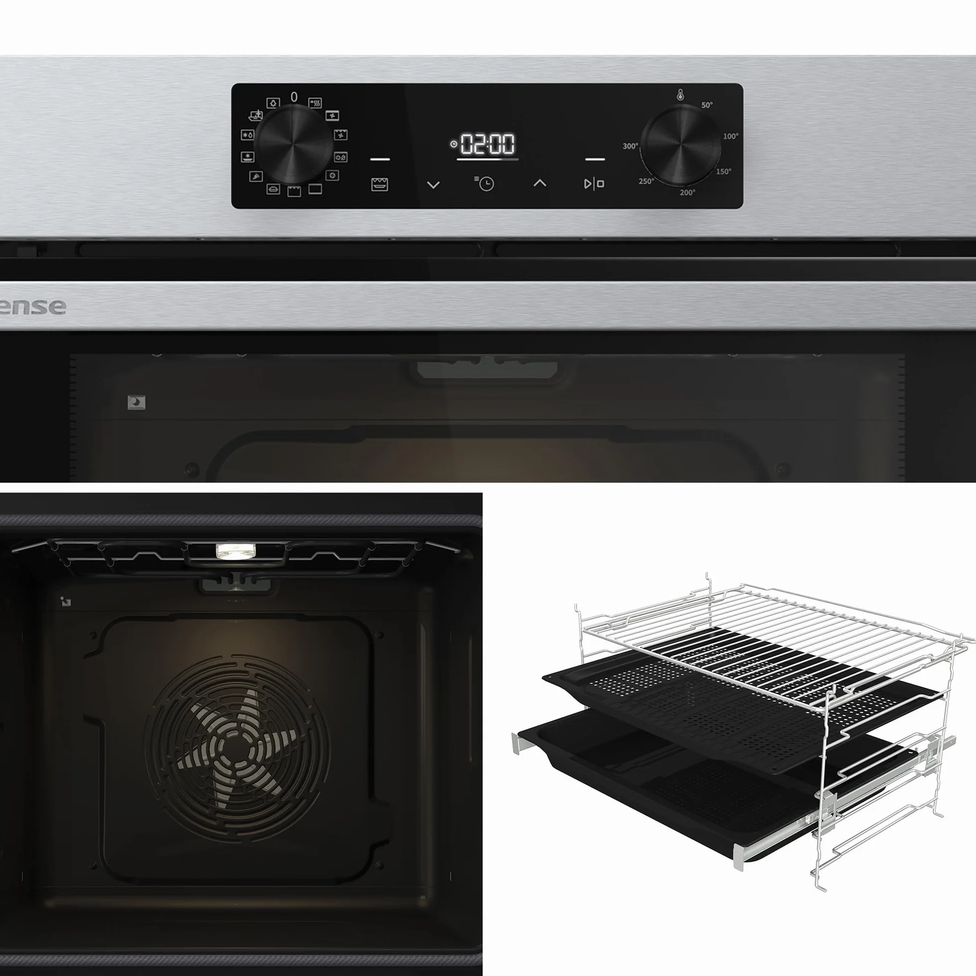 Hisense BI64216EPX - Horno Multifunción Pirolítico, Clase A++, 78L, Fondo 57cm, Guía Telescópica, Calentamiento Rápido, Apertura Y Cierre Suave de Puerta, Air Fry, Modo Pizza, Modo Congelados, Inox