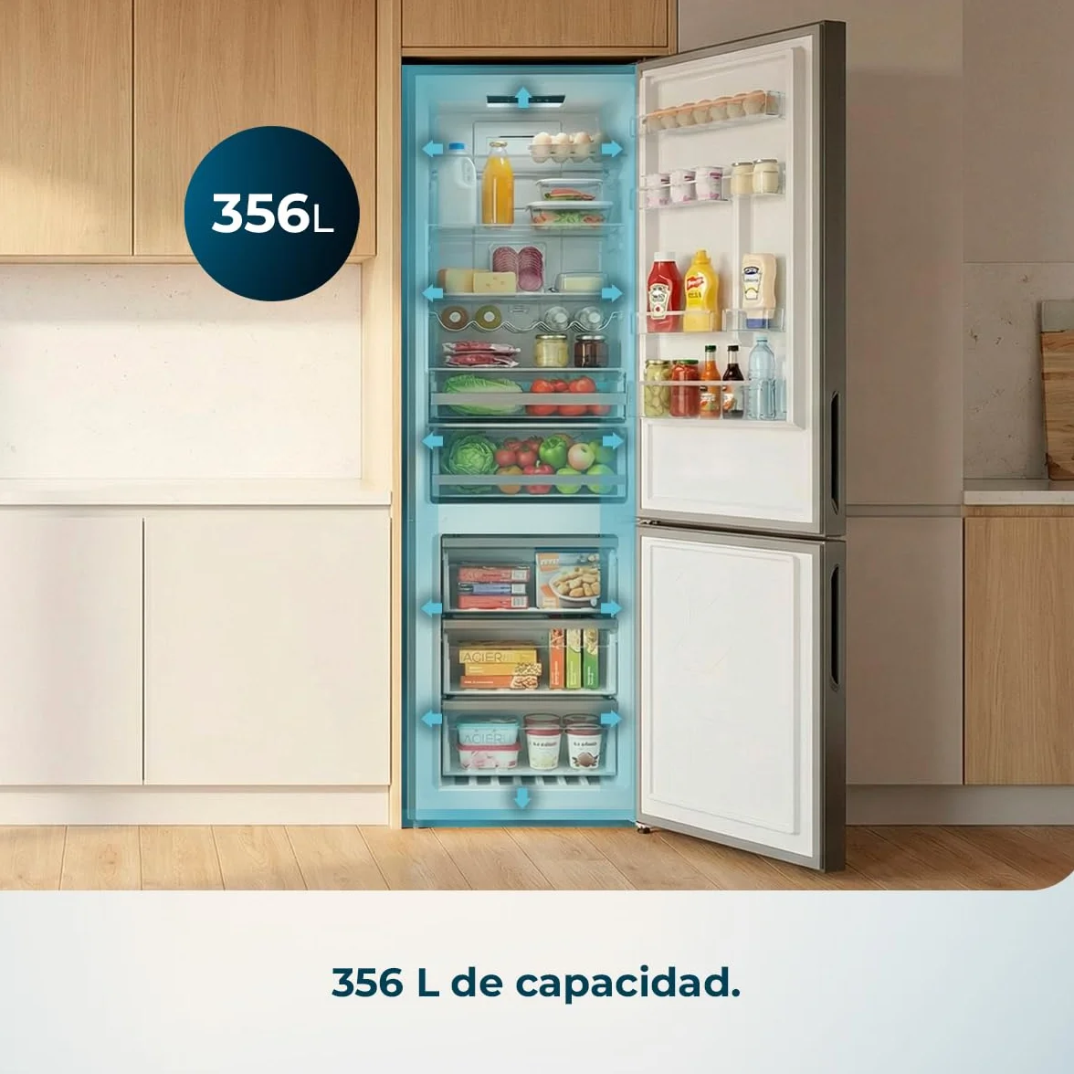 Cecotec Frigorífico Combi 356L Total NoFrost Bolero CoolMarket Combi 356i Inox D. Alto 200cm, Ancho 59,5cm, Fast Freezing, FreshnessFlex HUB, HumidityFlex HUB, Luz LED y Display Interior