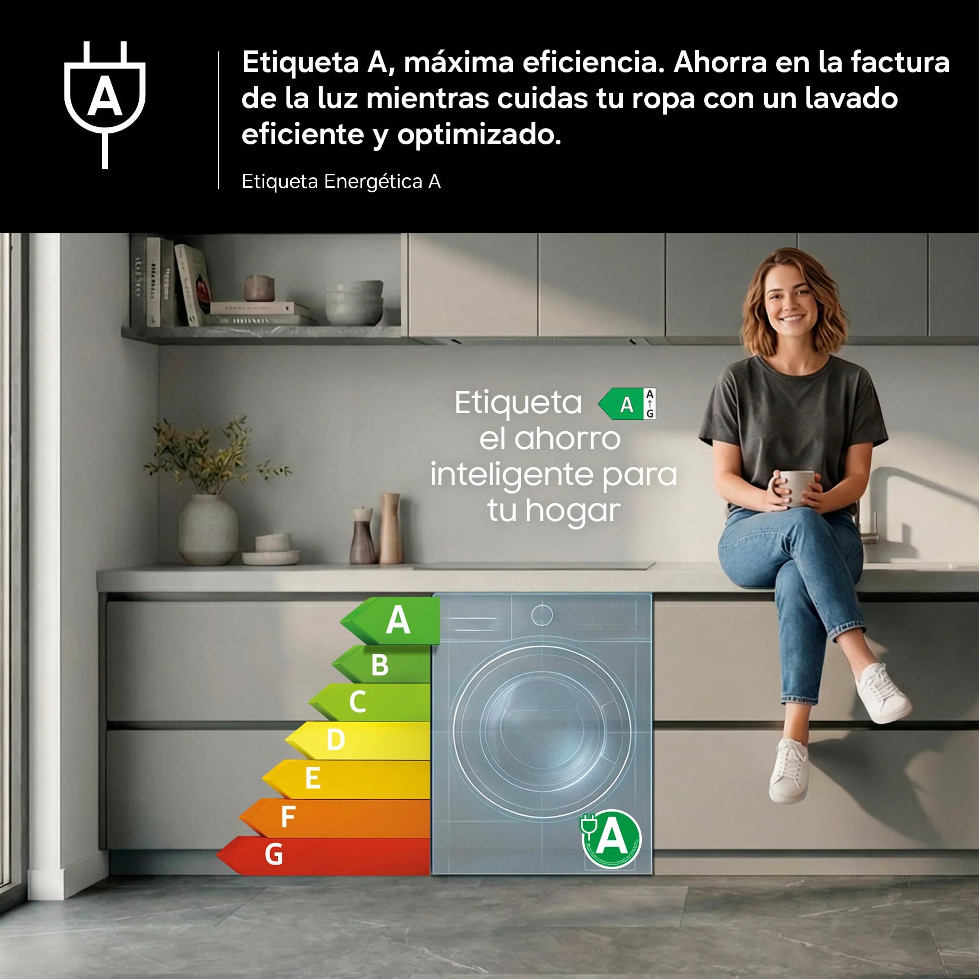 Samsung Lavadora AI con fondo reducido 8kg AI EcoBubble™ Clase A Blanca WW80FG5L32AEEC