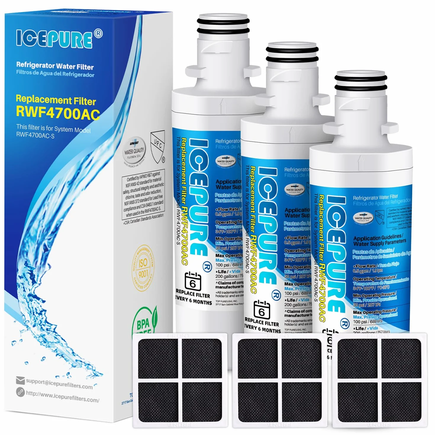 ICEPURE LT1000P Filtro de agua y aire para refrigerador, compatible con LG LT1000P, LT1000PC, MDJ64844601, Kenmore 46-9980, 9980, ADQ74793501, ADQ74793502 y LT120F Combo blanco, 3 piezas