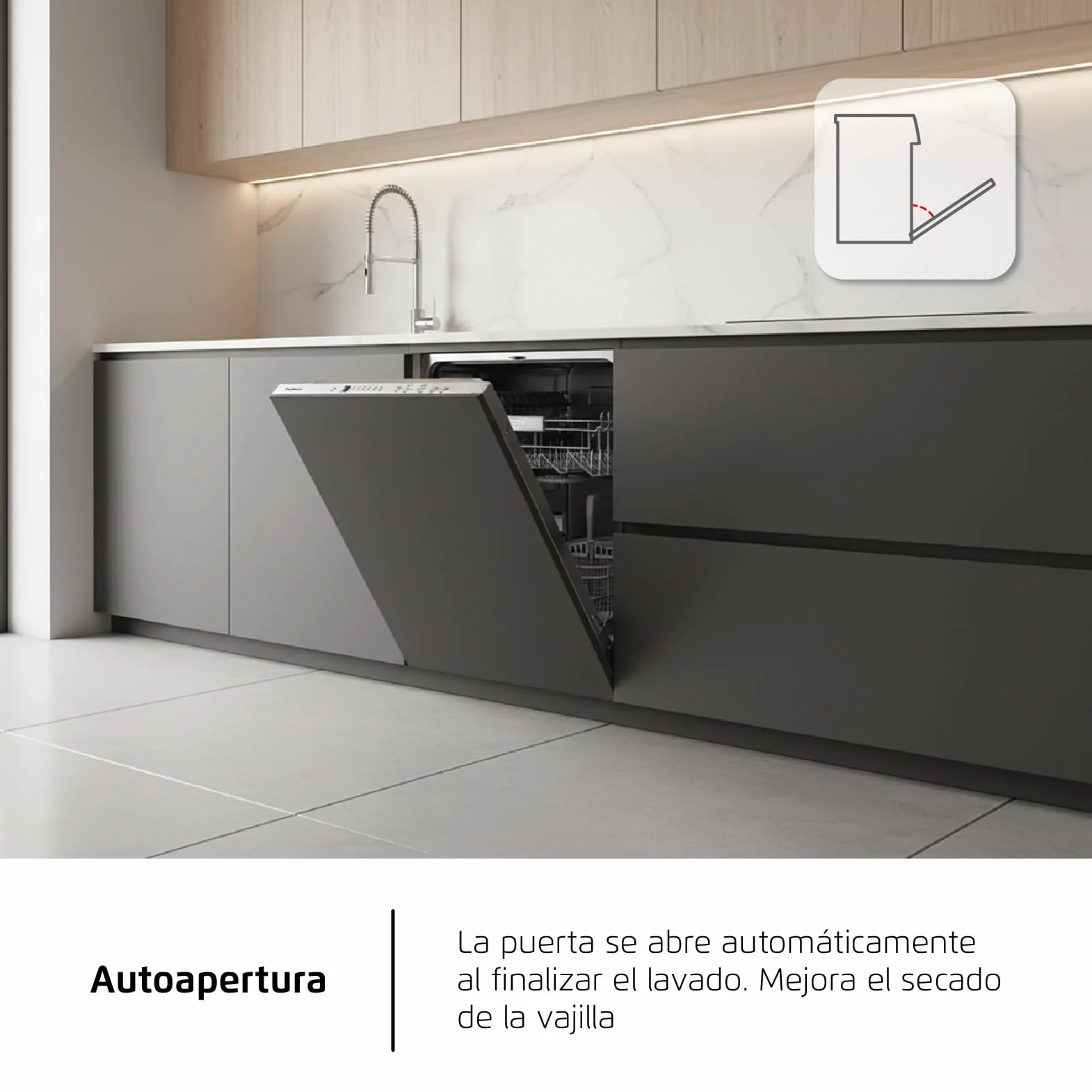 Corberó - Lavavajillas integrable 60 cm | CLVM8626I | 13 cubiertos | 6 programas | Tercera bandeja mini | Función ECO| Media Carga| Función 3 en 1 | Auto Apertura | Inox