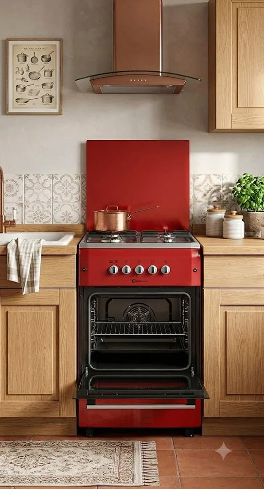 "Solthermic Ancho 50 cm F5S40G2R Cocina de Gas Roja - 4 Fuegos Con Encendido Automático - Butano y Ciudad - Alta Gama"
