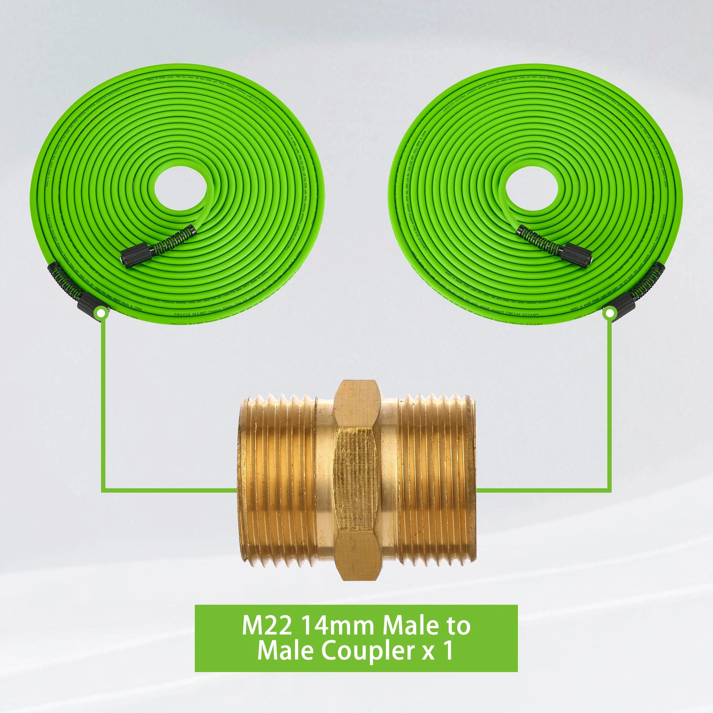 PWACCS Manguera de lavado a presión para lavadora eléctrica, manguera de extensión de lavado a presión resistente a torceduras de 3600 PSI, 50 pies x 1/4 pulgadas, manguera de lavado eléctrica