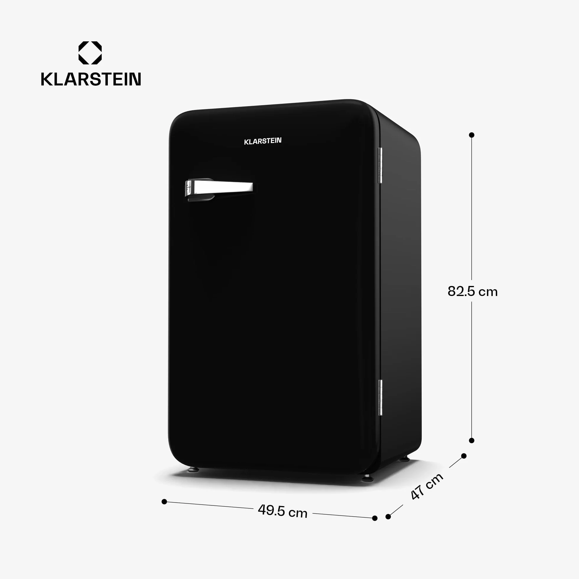 KLARSTEIN Audrey Evo 90L Mininevera Retro - Silenciosa 40 dB, Termostato Ajustable, Puerta Reversible, Nevera Pequeña para Habitaciones, Oficinas, Negro