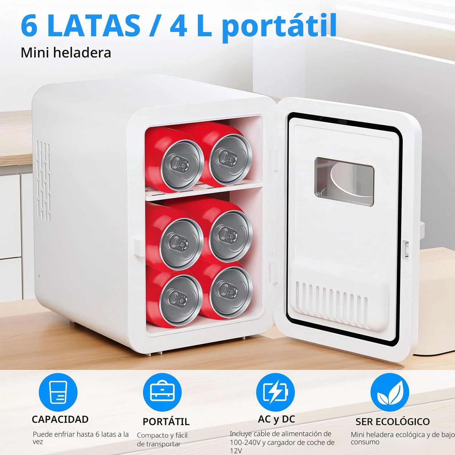 Vexloria Mini Nevera, 4L nevera Skincare, CA 220V/ CC 12V para Coche, Enfriar para Dormitorio, para coche, oficina, dormitorio CGA1