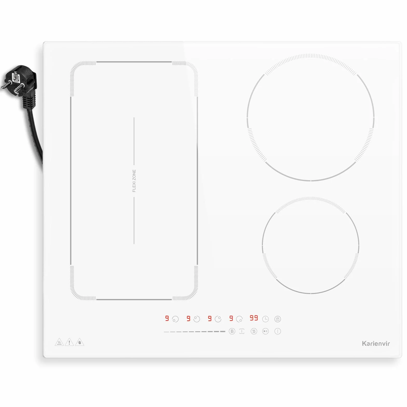 Placa Inducción 4 Fuegos con Zona Flexible y Enchufe, Placa Induccion Empotrable 60 cm con Boost, Vitroceramica Induccion con Pantalla Táctil, Bloqueo de Seguridad, Pausa, Temporizador, Blanca