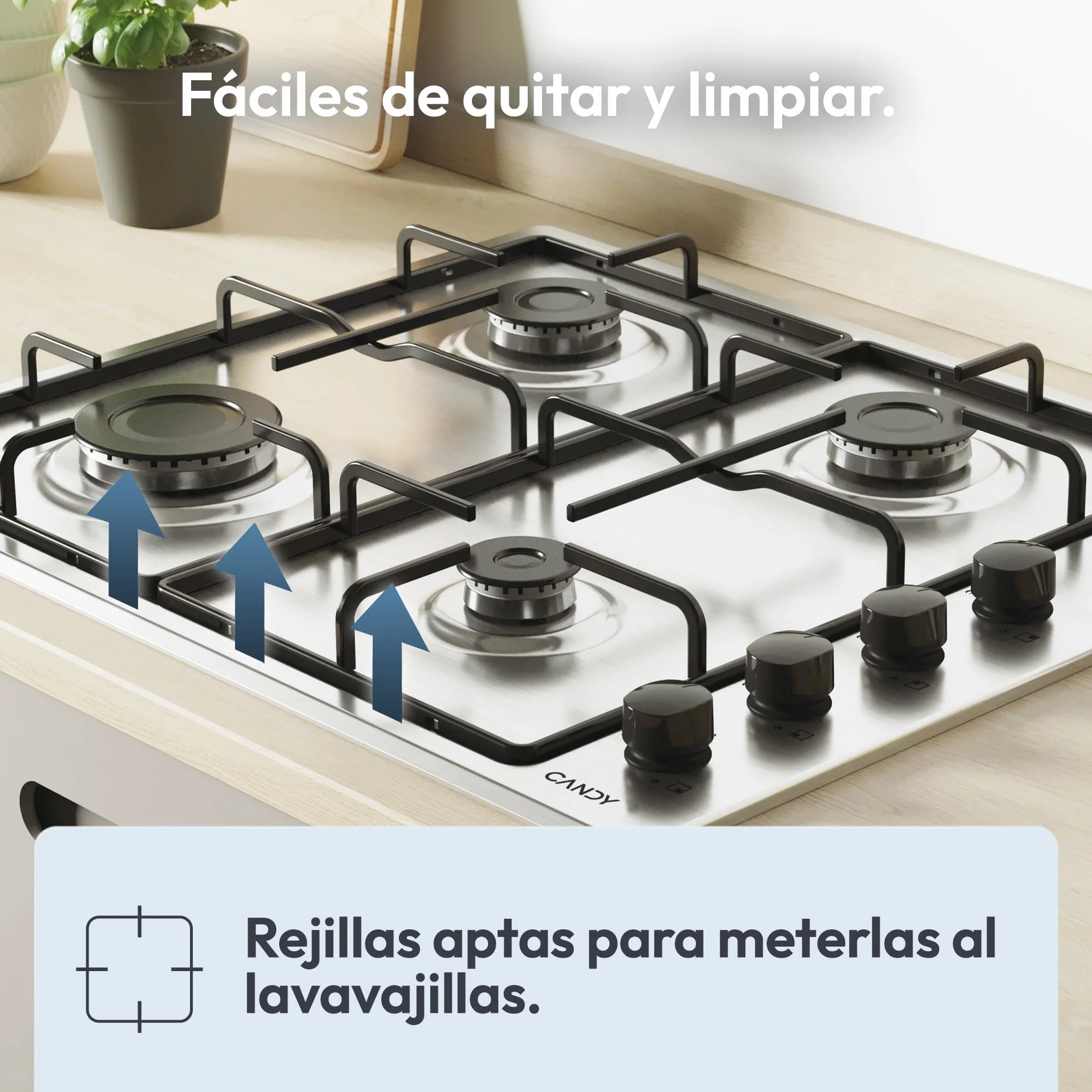 Candy Idea CHW6LBX/4U2 Placa de Gas 4 Fuegos 60CM 7,2KW Inox