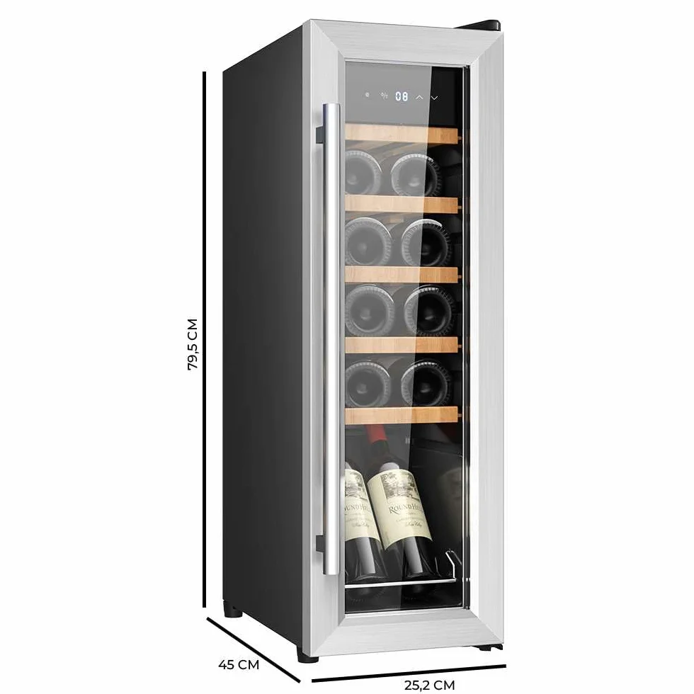 Cecotec Vinoteca 12 Botellas Bolero GrandSommelier 1230 CoolWood Compressor. 32 Litros, Sistema Compresor, Alto Rendimiento, Temperatura Regulable, Luz LED Interior, Control Táctil