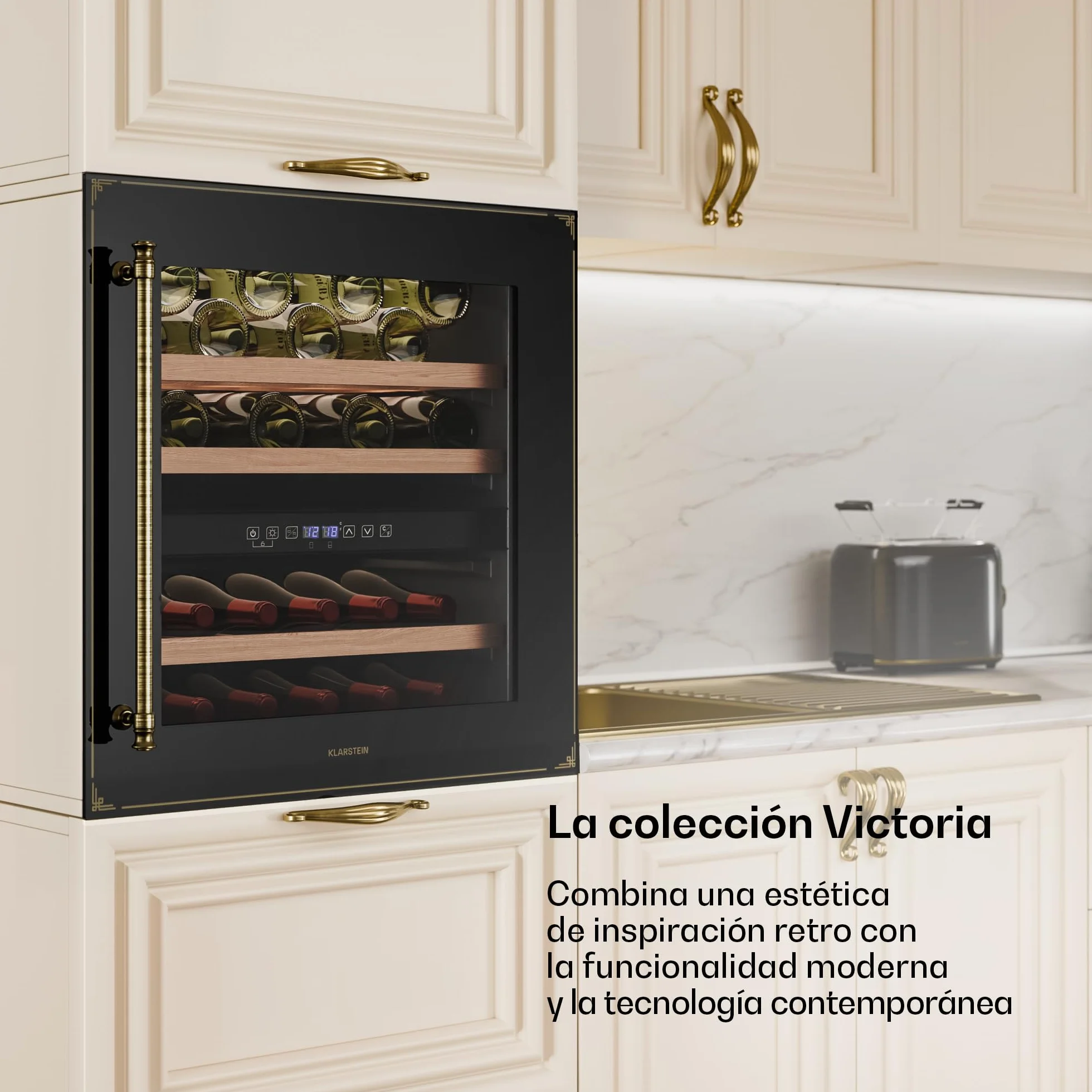 Klarstein Vinsider Victoria 36 Vinoteca - 36 Botellas, 2 Zonas, 5-22°C, Control Táctil, Iluminación LED, Protección UV, Integrado, Negro