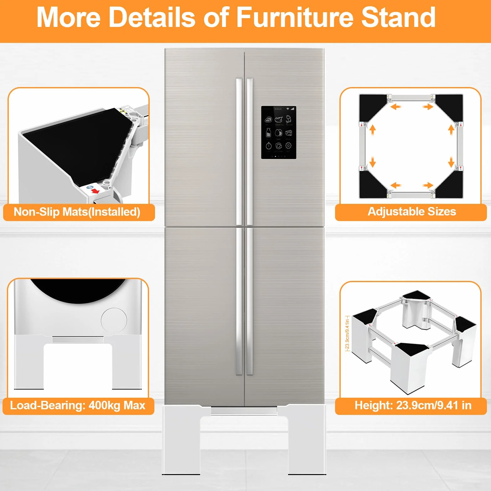 NIUXX Soporte Ajustable para Lavadoras: Base Ajustable para Muebles Pesados - 400 kg, para 46-69 cm Frigorífico/Secadoras, Soporte Lavadora Altura 23.9 cm