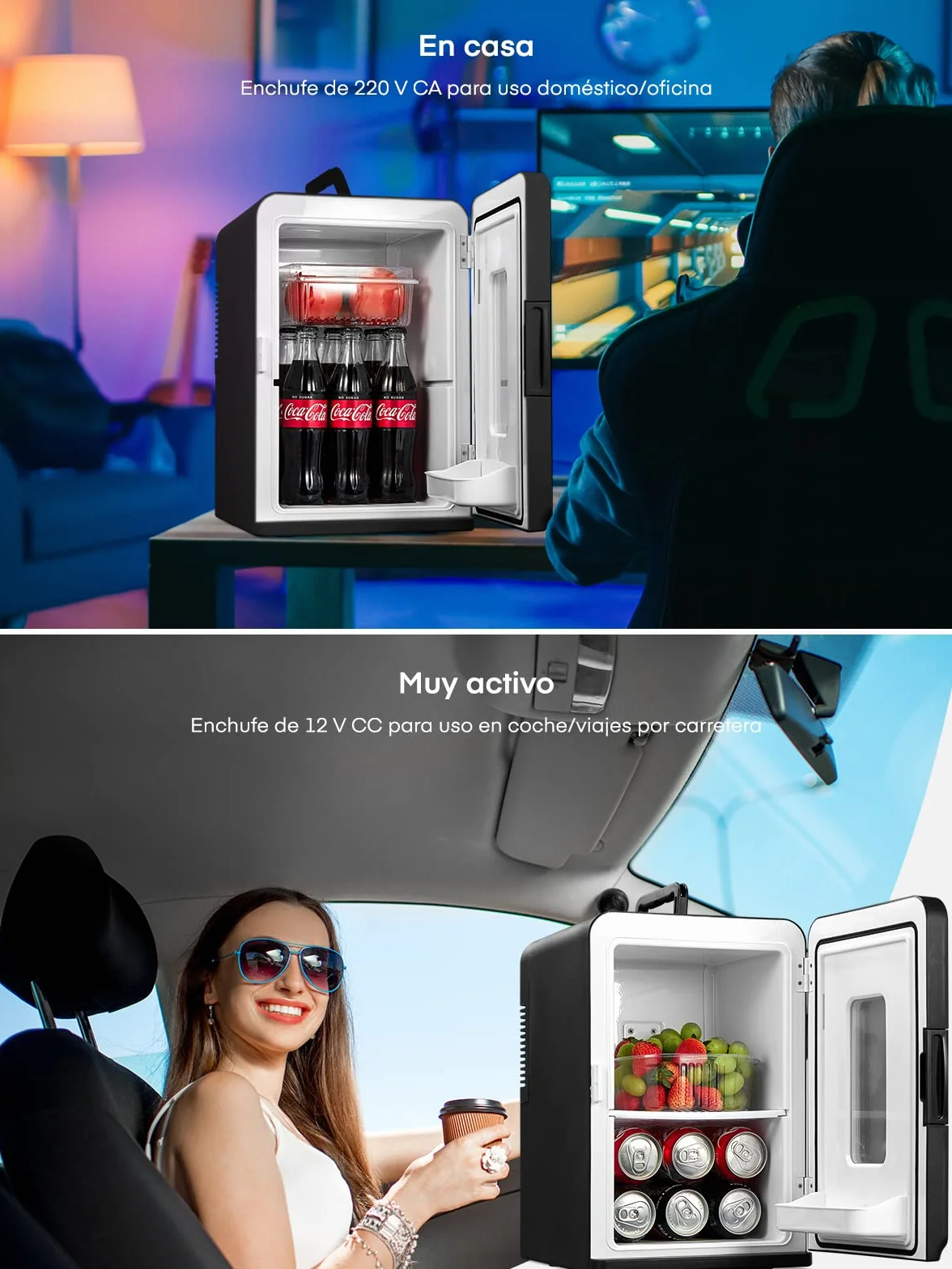 NORTHCLAN Mini Nevera Portatil, 15L Mini Frigorifico, 12V/230V, Funciones Enfriar y Calentar, Mini Frigorífico para Coches, Oficinas y Dormitorios, Cosméticos y Cervezas, Modo Max y ECO, Negro