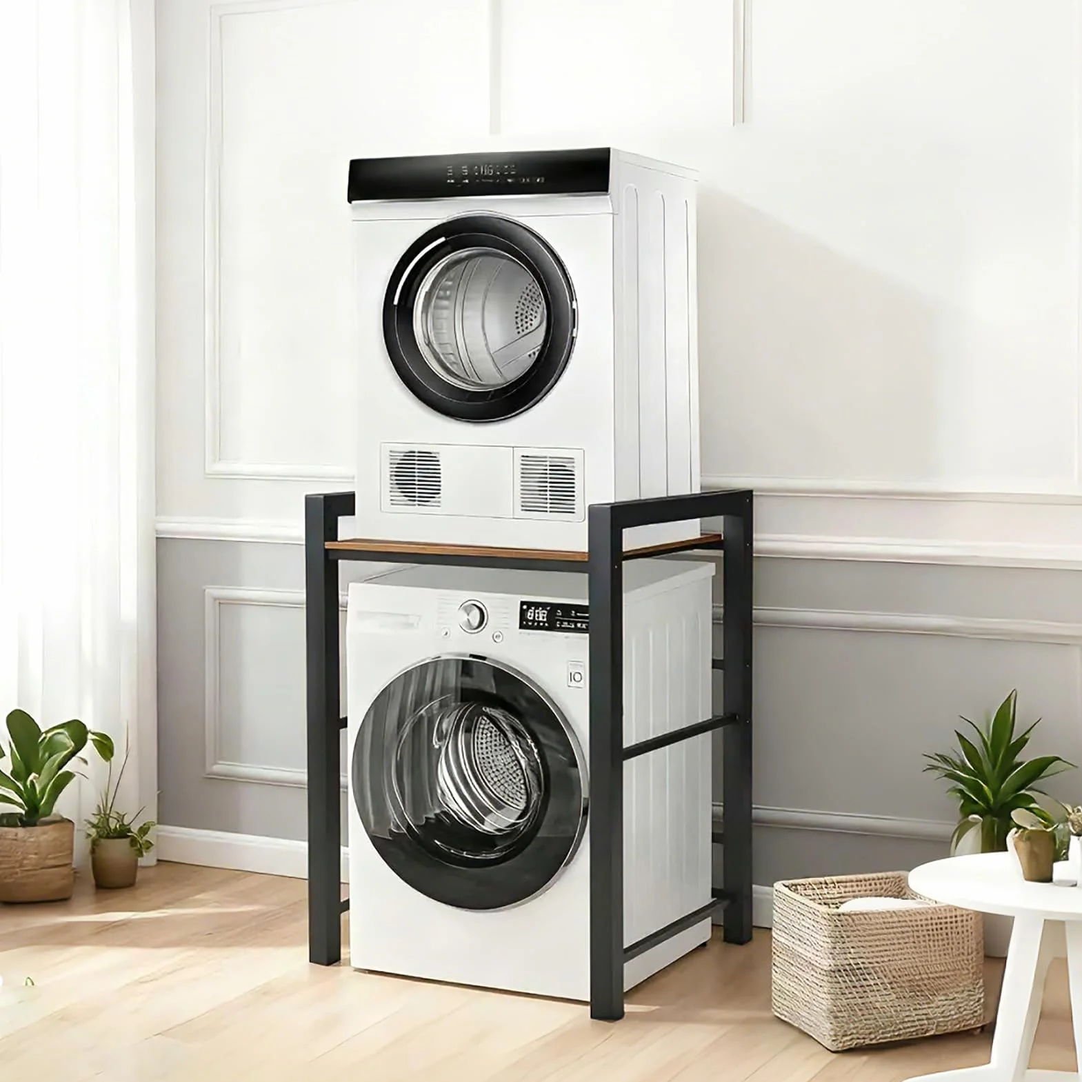 Estantería para lavadora y secadora, armario para lavadora, estante para lavadora, estantería para lavadora con 3 alturas ajustables para baño o balcón, capacidad de carga 350 kg, 75x67x105