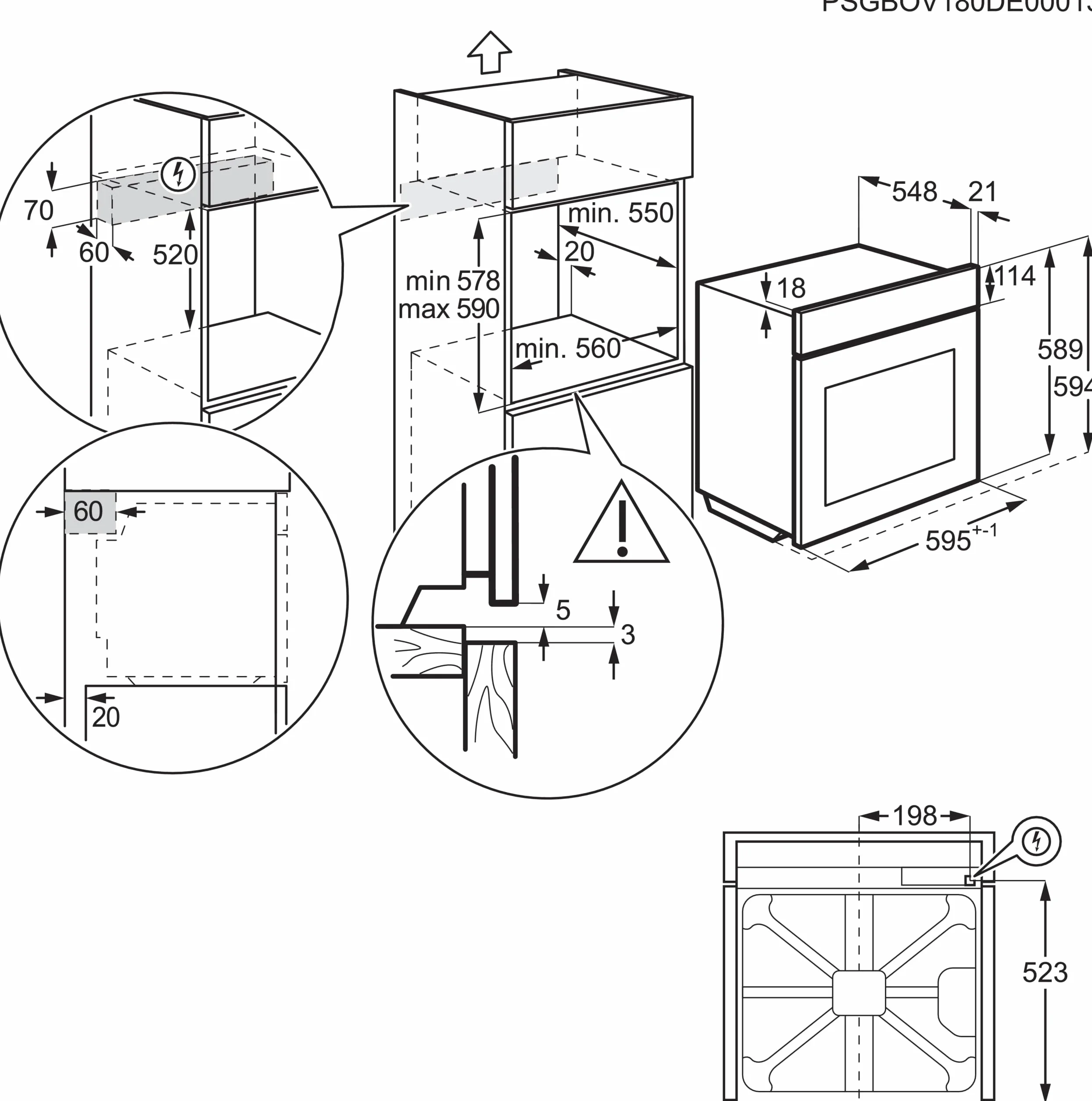 Electrolux EOH3H54X Horno Eléctrico de Convección, Multifunción, Grill Integrado, Serie 300, 7 Funciones, Cocción Multinivel, Limpieza AquaClean, 72 L de Capacidad, Inox Antihuellas, Clase A+