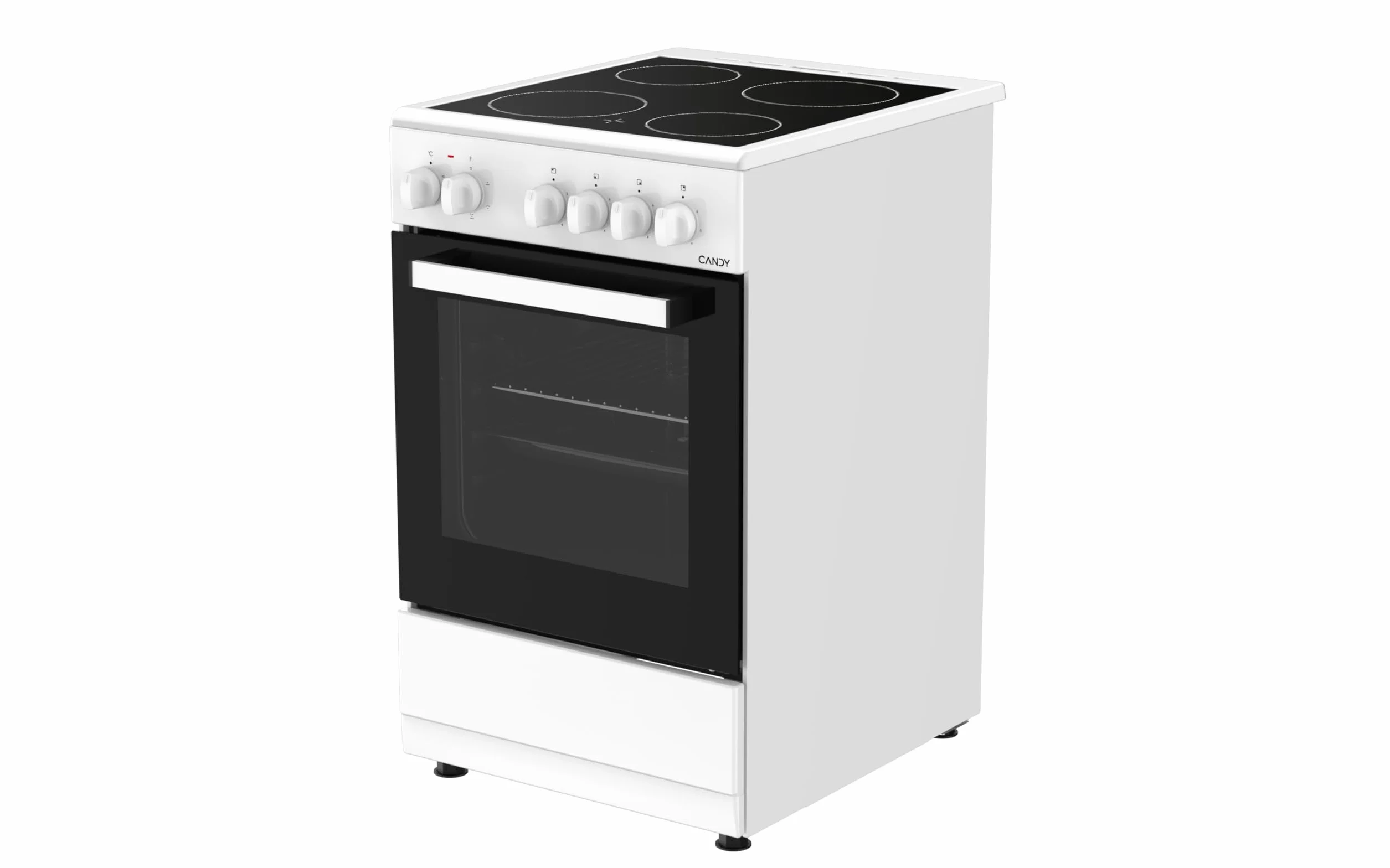 Candy CVE5436FEEW/E Cocina Libre Instalación 50cm, Horno Multifunción 43L con 6 Funciones, Vitrocerámica 4 Zonas, Mandos Independientes 4 para Vitrocerámica y 2 para Horno, Blanco