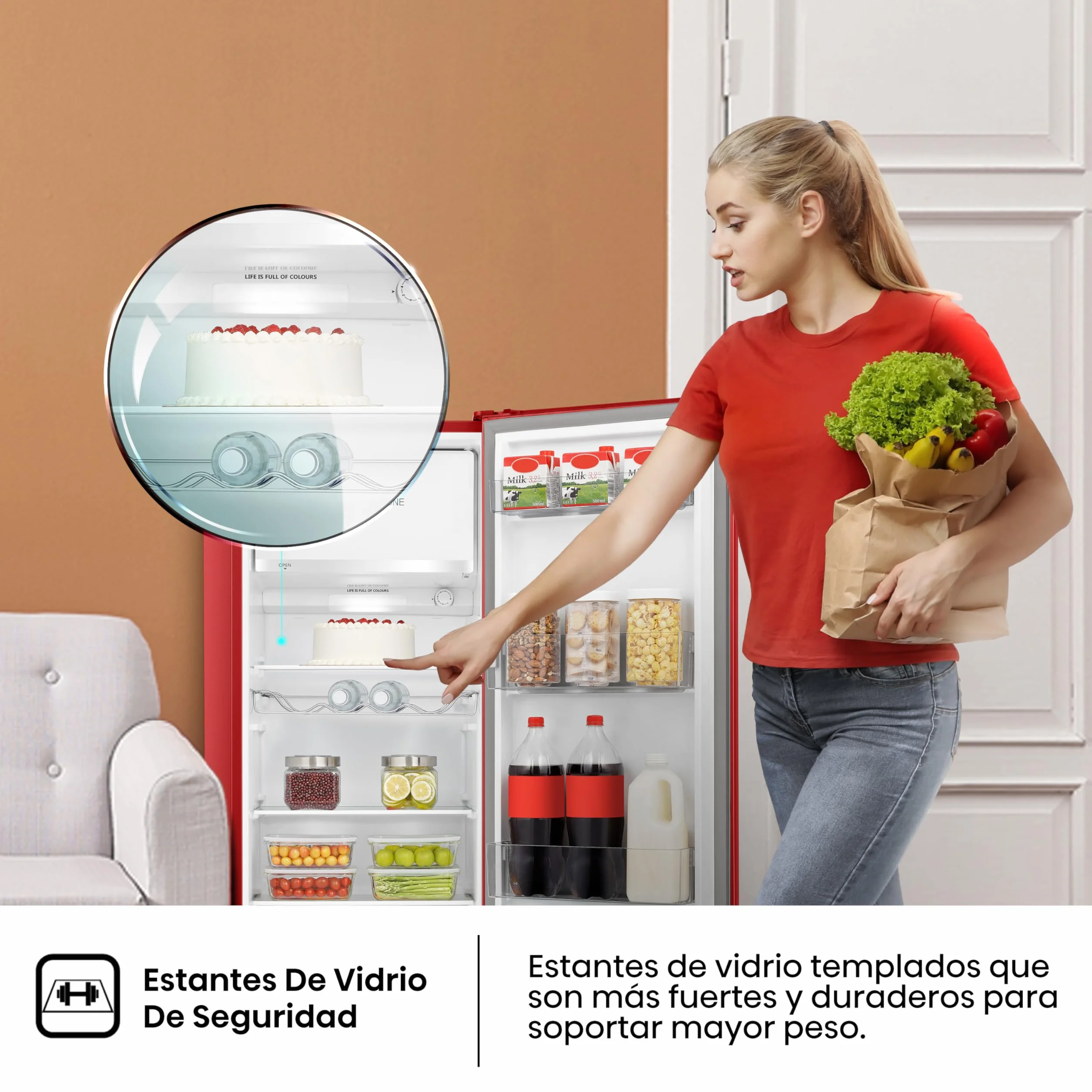 Hisense RR220D4BRE - Frigorífico Una Puerta, Congelador Freeze Zone, 165 L de capacidad, 128 cm alto, Class E, Botellero, Cycle Defrost (Cíclico), Cajón Frutas Y Verduras, Color Rojo