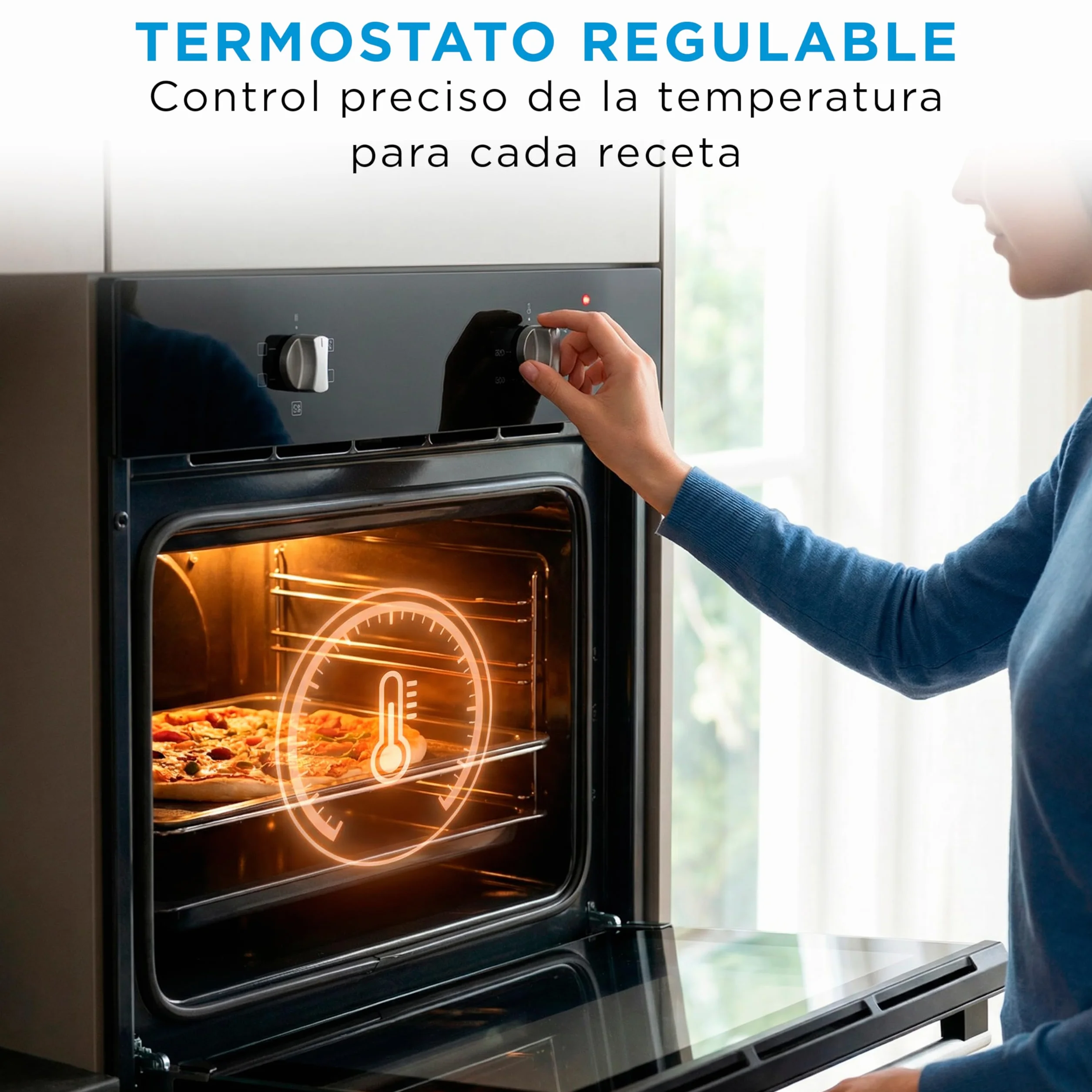 Midea Horno Electrico Empotrable Convencional de 70L y 2100W - Horno Integrable Negro con 4 funciones, Modo ECO - Hornos con Luz Led de Bajo Consumo, Puerta Doble Cristal, Bandeja Universal, y Rejilla