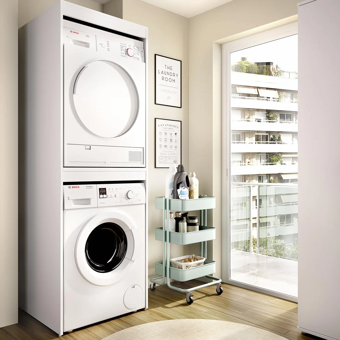 DEKIT - Mueble Alto para Lavadora/Secadora 190x63,3x62cm - Blanco
