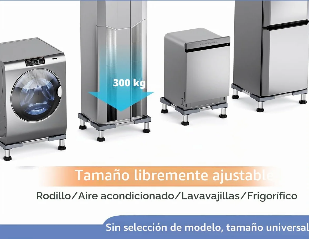 DEWEL Base para Lavadora, Base Ajustable para Frigorífico, Lavavajillas, Congelador, Mueble de Cocina y Electrodomésticos Estáticos (Ajustable 45-67 cm, Altura 13-17 cm)