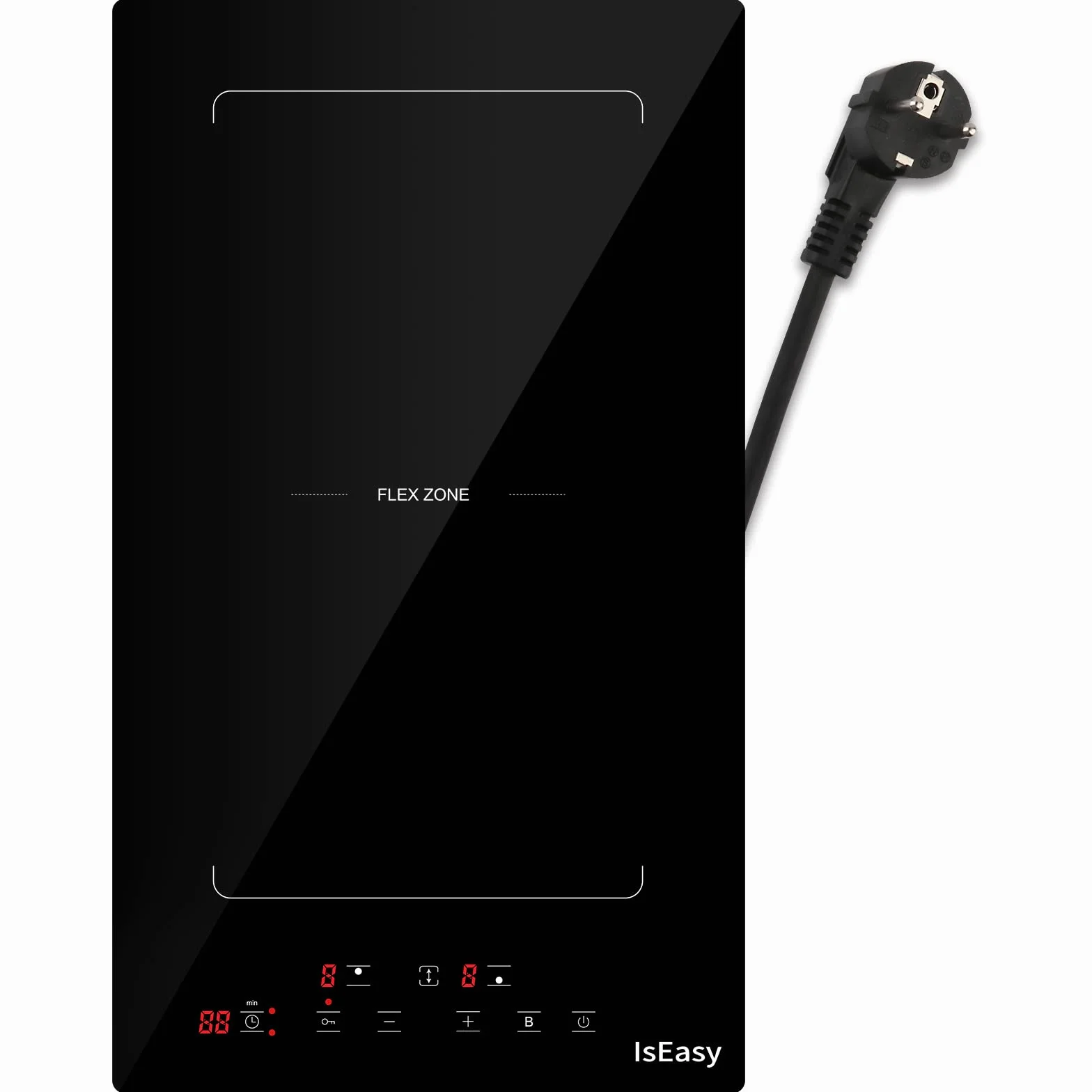 IsEasy - Placa de inducción con 2 luces empotrables, mesa de cocción eléctrica de 3400 W, 2 Boosters, temporizador, zonas flexibles, parada de coche, cerradura infantil, color negro
