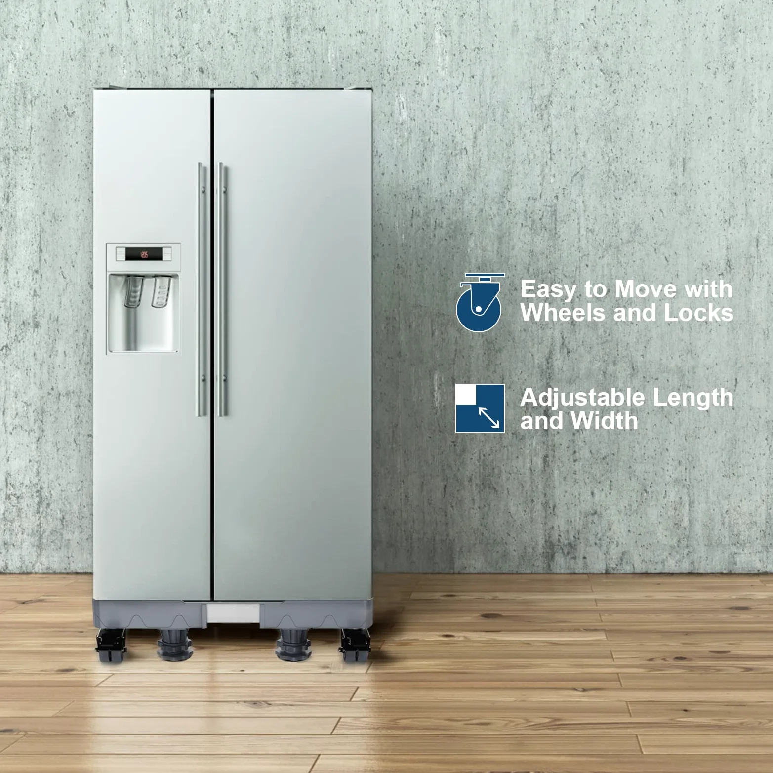 Soporte móvil para refrigerador mejorado con 8 ruedas de bloqueo y 4 pies fuertes HQO LOVL de 27.5 a 35.4 pulgadas, soporte ajustable para lavadora, secadora, lavadora, pedestal, soporte para