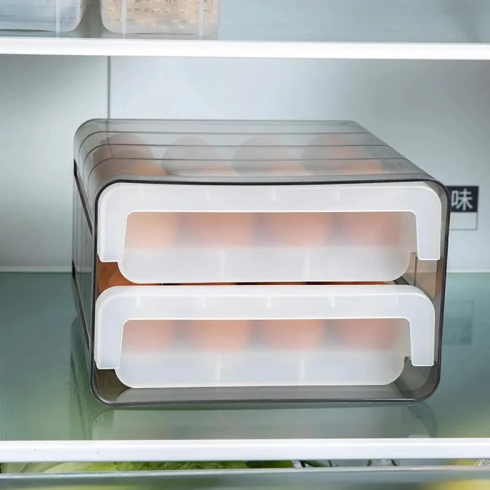 Bandeja de plástico para huevos, Caja de almacenamiento huevos con cajón doble capa, 16/32 rejillas transparentes, 24x21,5x14cm for refrigerador