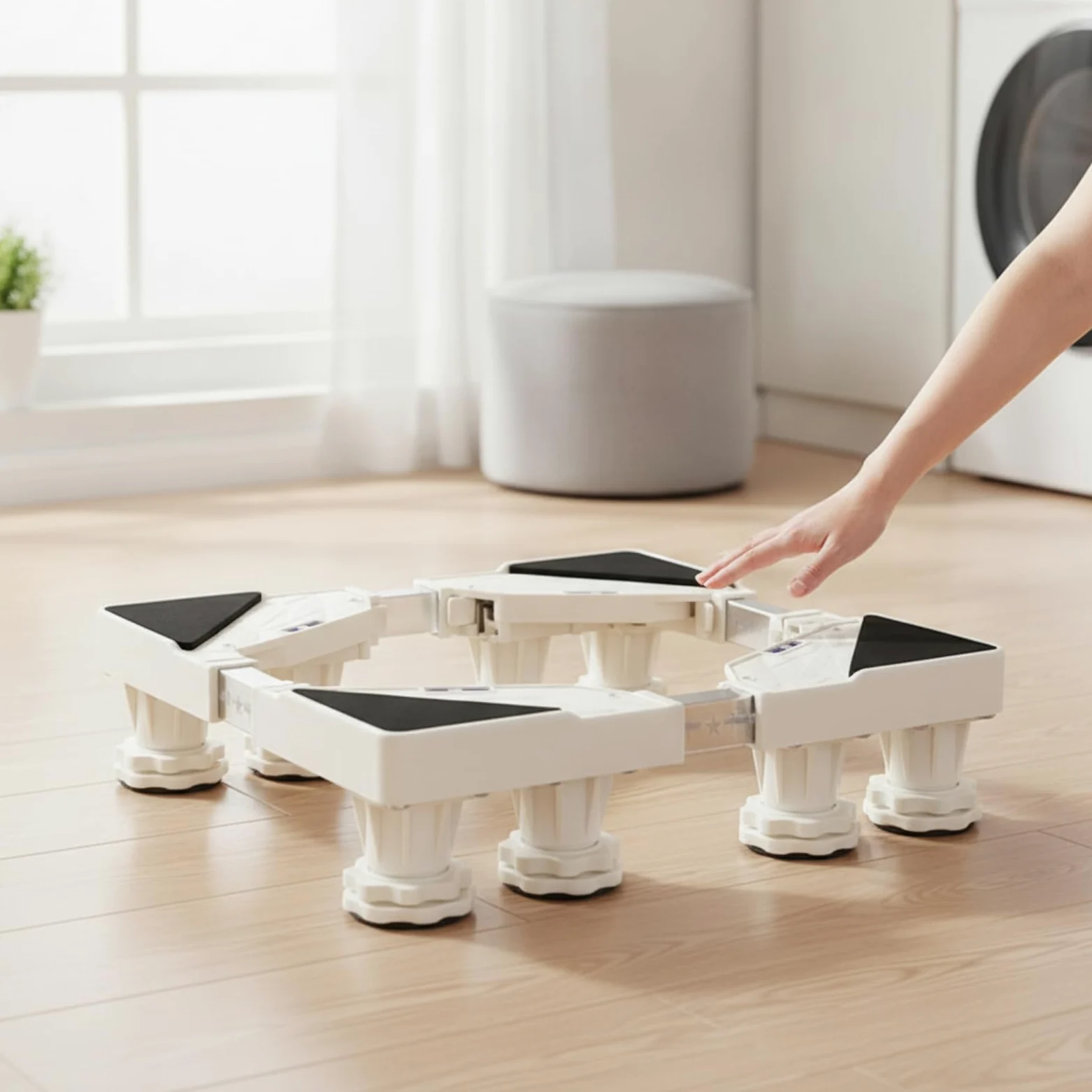 Base para Lavavajillas Soporte Regulable Elevadora con Ocho Pies Material PP Ajuste Personalizable Chasis Adecuado para , Largo 44-62cm Ancho 30-40cm , Pies De Acero Inoxidable Elevados 23-26cm
