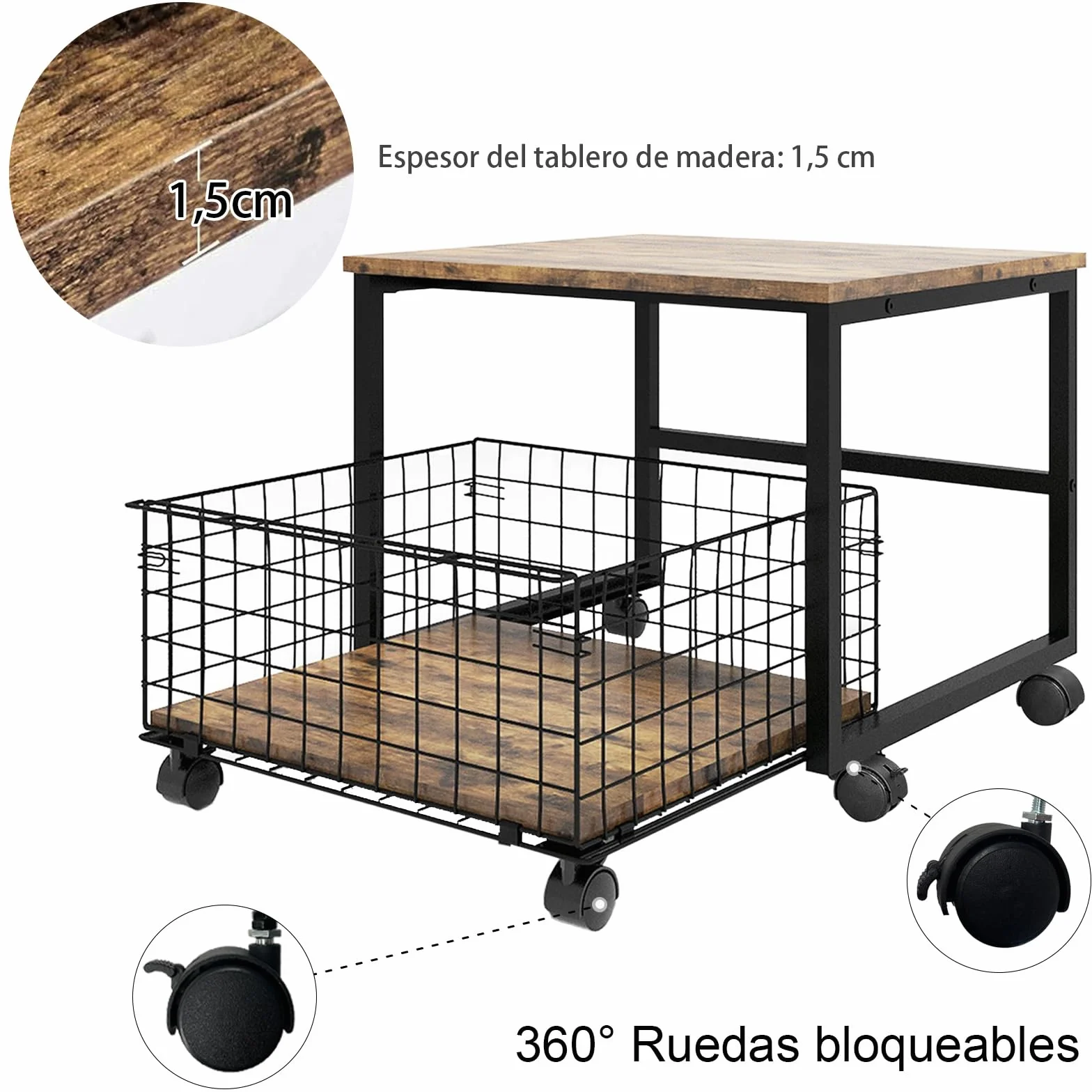 PUNCIA Soporte de Frigorífico con Cesta Metálica Base Móvil para Refrigerador con Ruedas Mueble Congelador Estantería para Nevera con Cesta Extraíble de Almacenamiento para Cocina Salón Oficina Retro