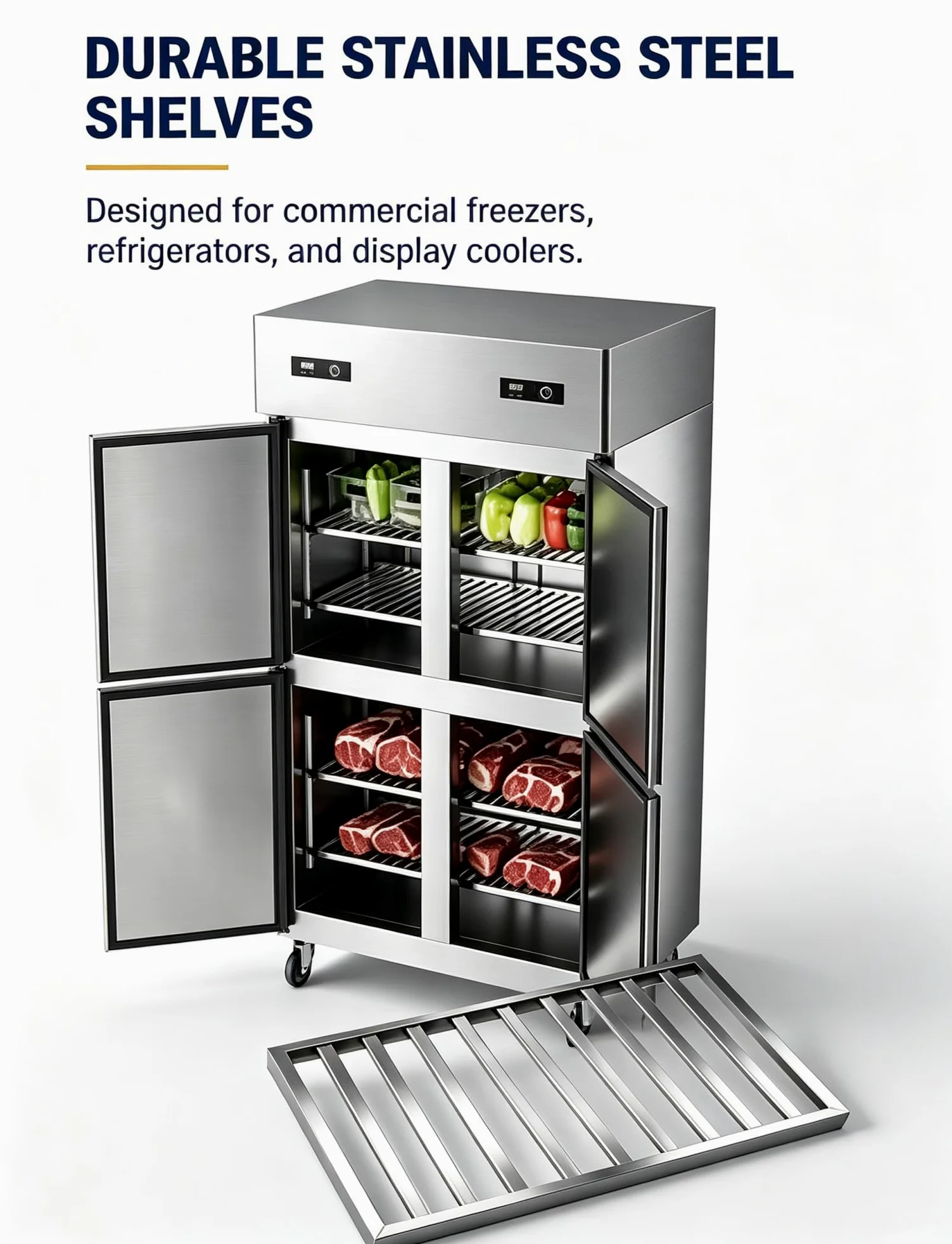 Estante acero inox 304 for frigorífico y congelador comercial | Rejilla de repuesto en acero inox 304 for vitrinas, congeladores y equipos de refrigeración(108x53cm/42.5x20.9in)
