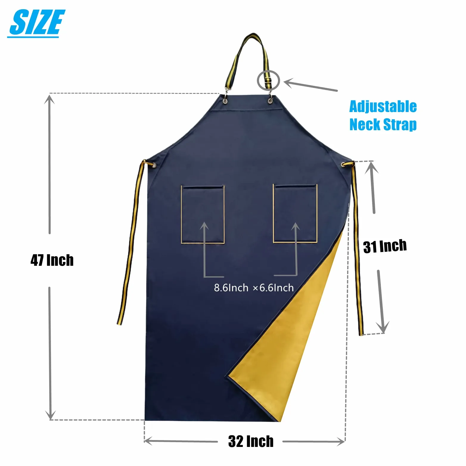 Delantal de goma impermeable con bolsillos para lavavajillas, 119 cm, correa ajustable para el cuello, para hombre, resistente al agua