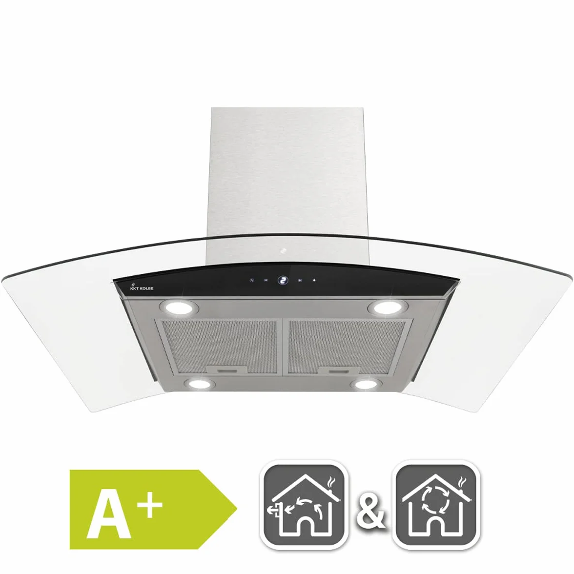 Campana Extractora 90 cm | Campana Isla | acero inoxidable | vidrio negro | WiFi | apagado automático | Funcionamiento táctil | SINUS-INSEL-HC