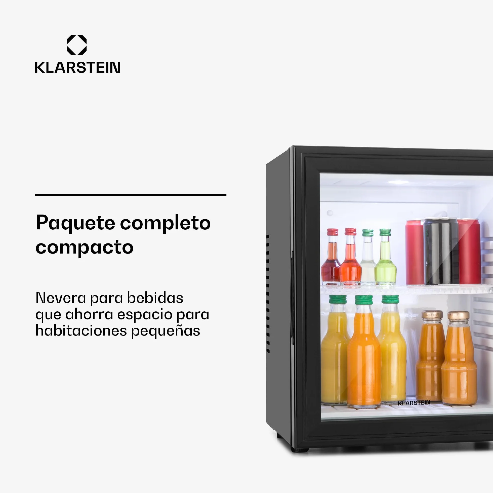 KLARSTEIN Brooklyn Nevera Pequeña Portatil Eléctrica Puerta Cristal, Mini Nevera Silenciosa para Casa y Oficina, Frigorificos Pequeños Refrescos, Cervezas, Estantes Extraíbles, Minibar 12-18°C, 30 l.