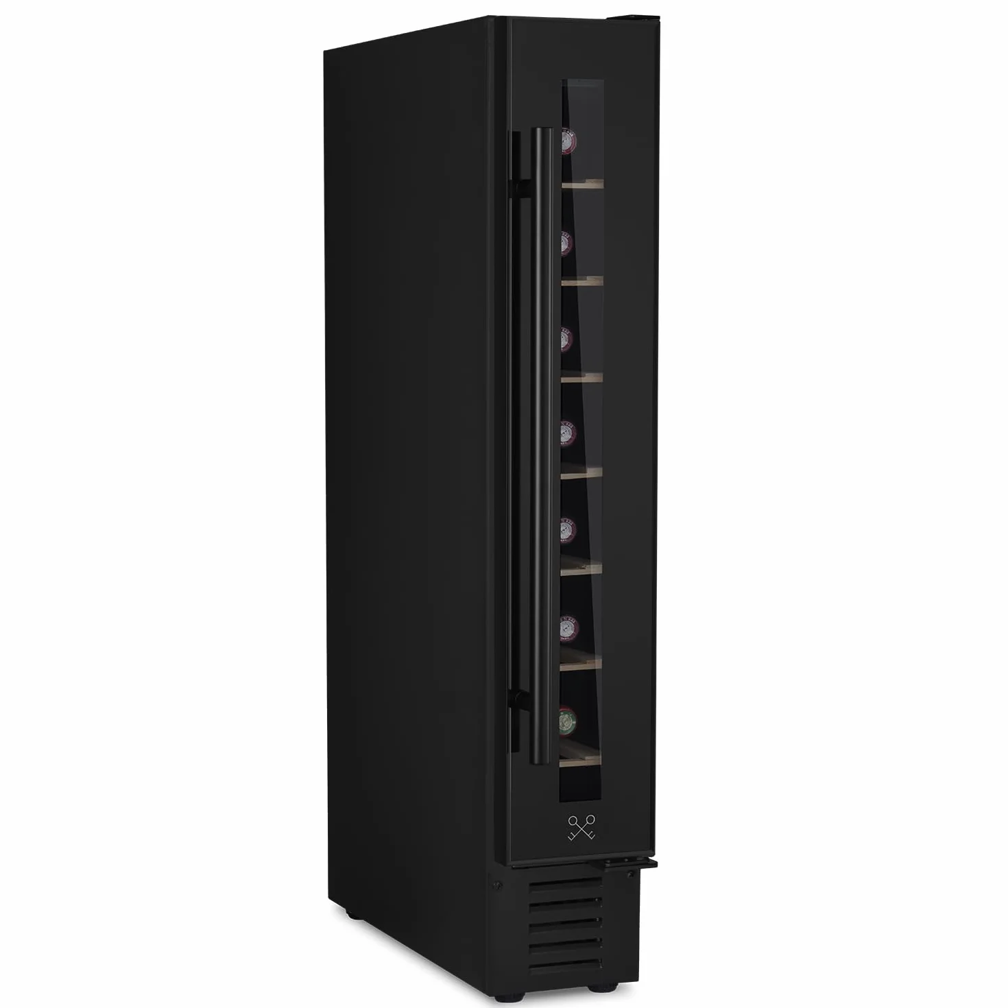 LES PETITS CHAMPS Vinoteca Empotrable 7 Botellas CAVSEB7 Black Edition, 22L, Puertas de Acero Inox, Ajuste de Temperatura de 5°C a 22°C, Sistema Termodinámico, Iluminación LED, Anti-UV, 6 estantes