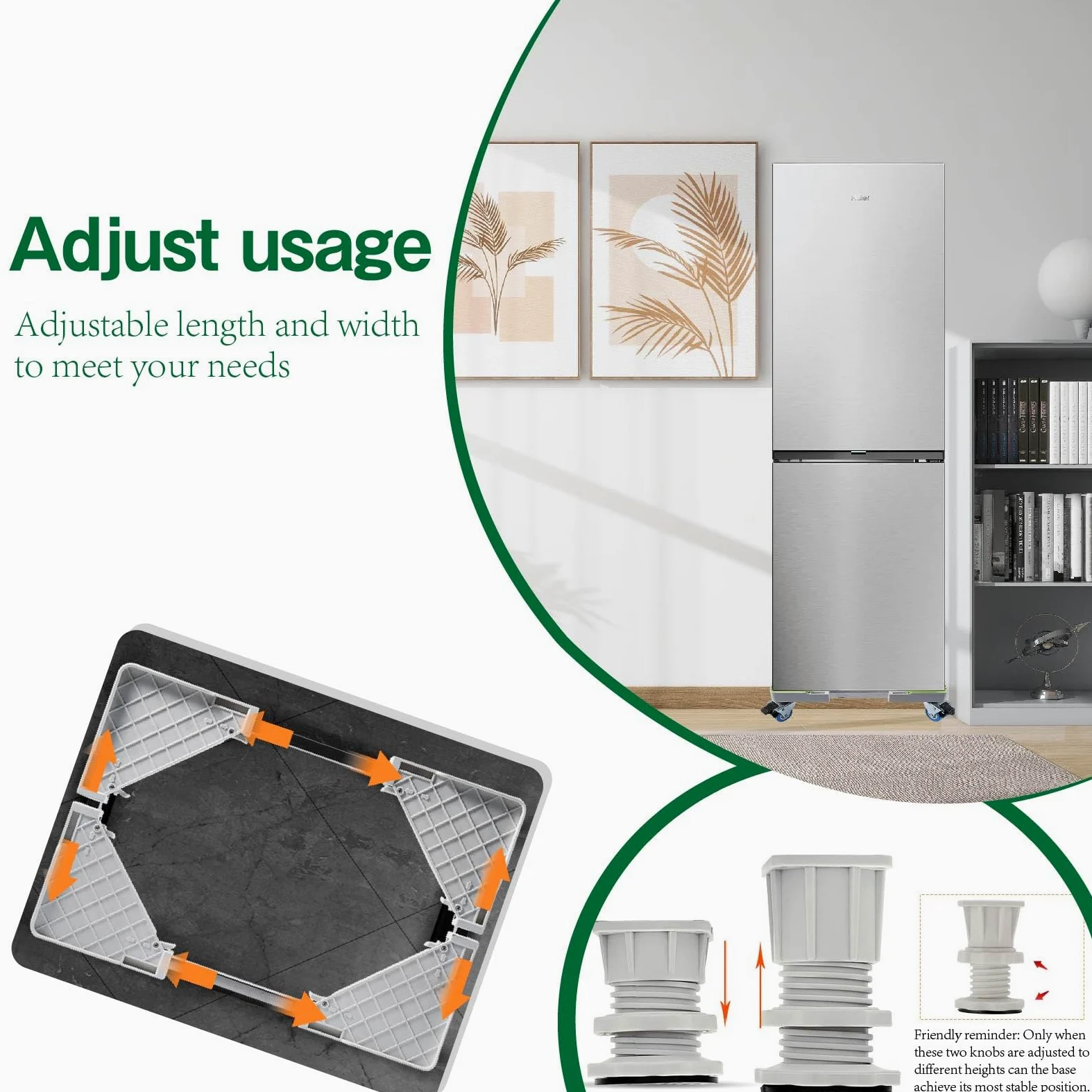 Soporte de base para lavadora, elevador ajustable para electrodomésticos, altura de acero inoxidable de 19 a 22 cm, soporte duradero para lavadora, secadora, elevación de refrigerador, uso doméstico