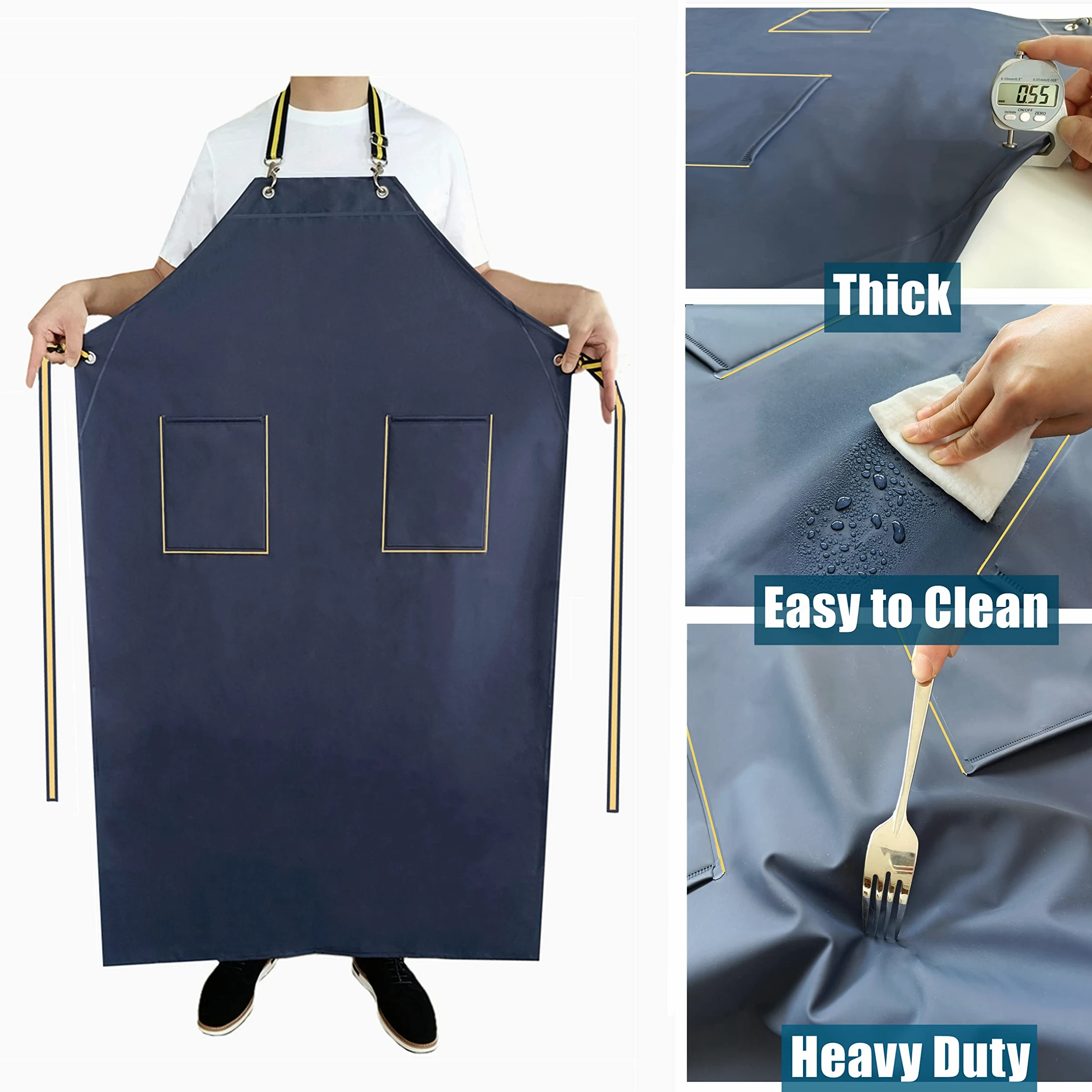 Delantal de goma impermeable con bolsillos para lavavajillas, 119 cm, correa ajustable para el cuello, para hombre, resistente al agua