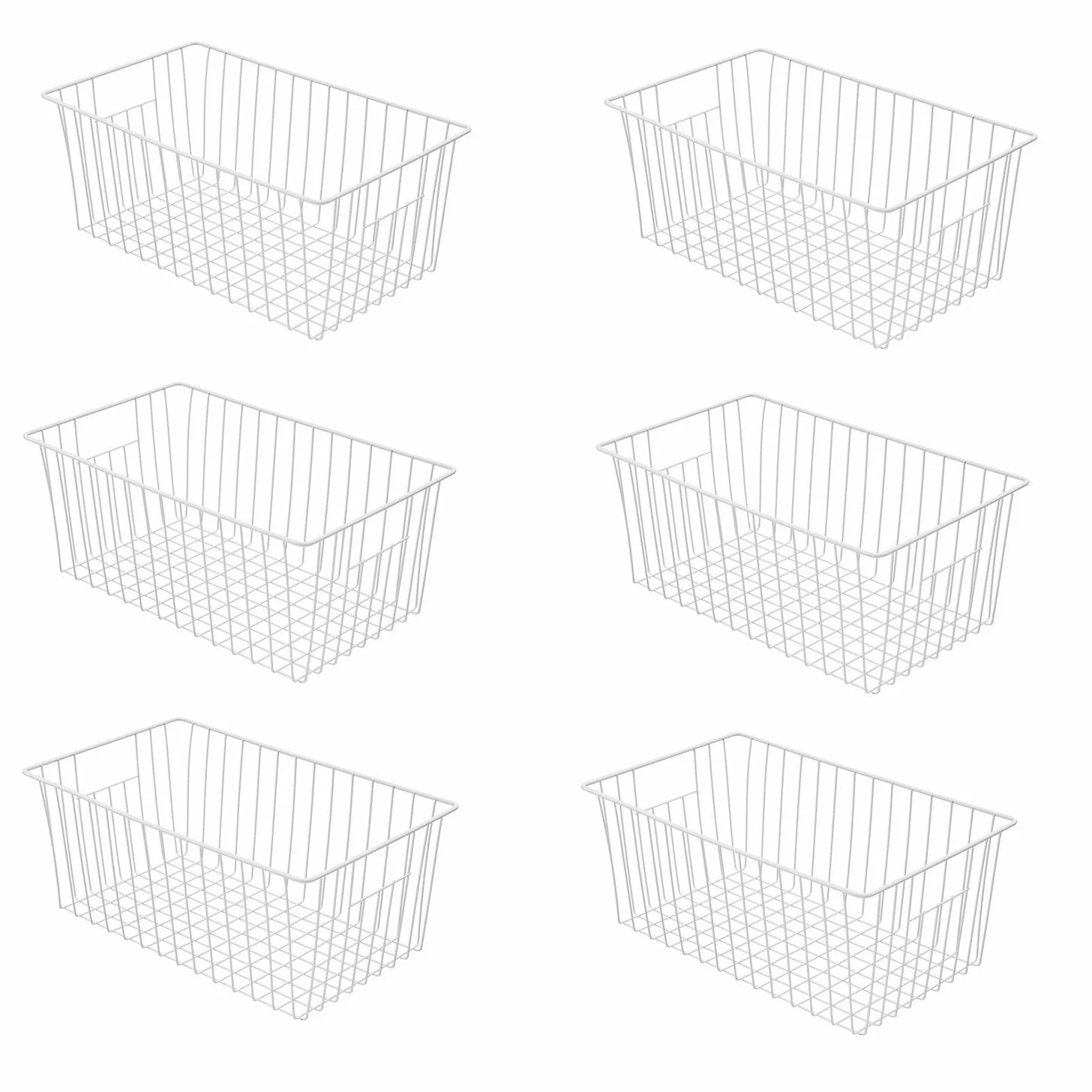 Canastas organizadoras de almacenamiento para congelador, 16 pulgadas de largo x 12 pulgadas de ancho, contenedores divisores verticales de alambre de metal profundo con asas integradas para