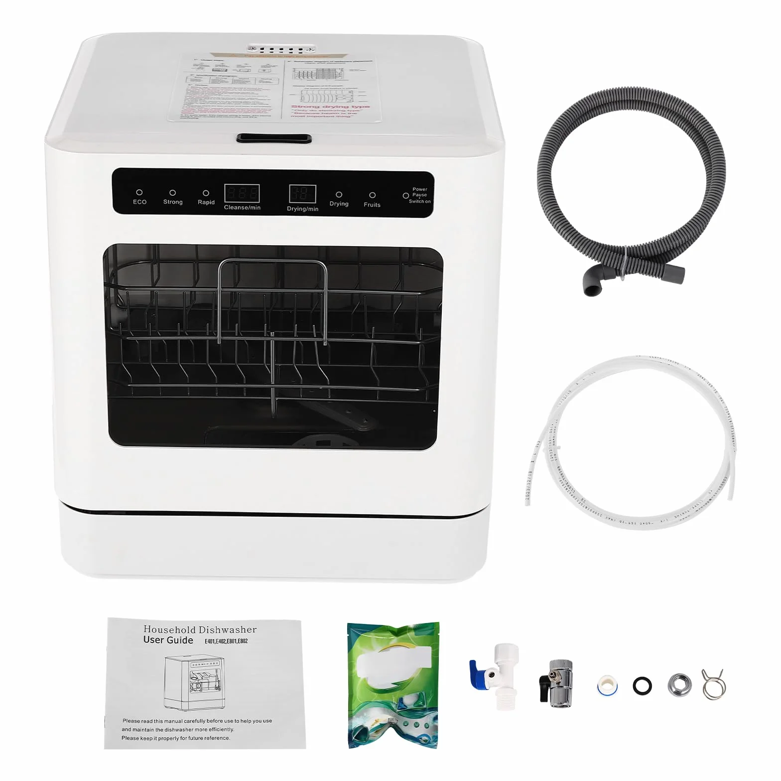 Mini lavavajillas portátil 800 W PP ABS 360° giratorio 4 modos limpieza UV alta temperatura