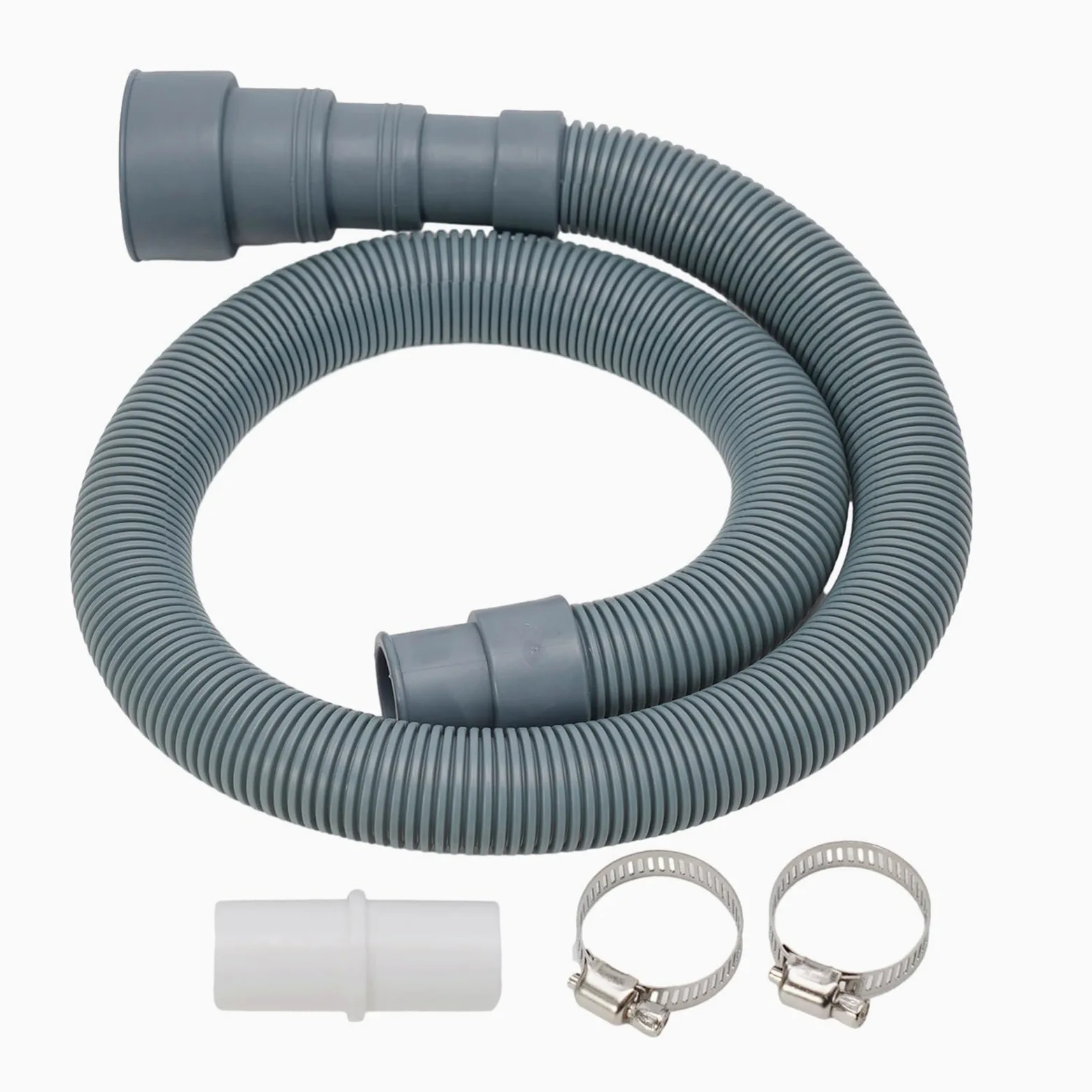 Manguera de drenaje de lavadora, Extensión de manguera drenaje for lavadora y lavavajillas con abrazaderas Gris Varios tamaños(150cm)
