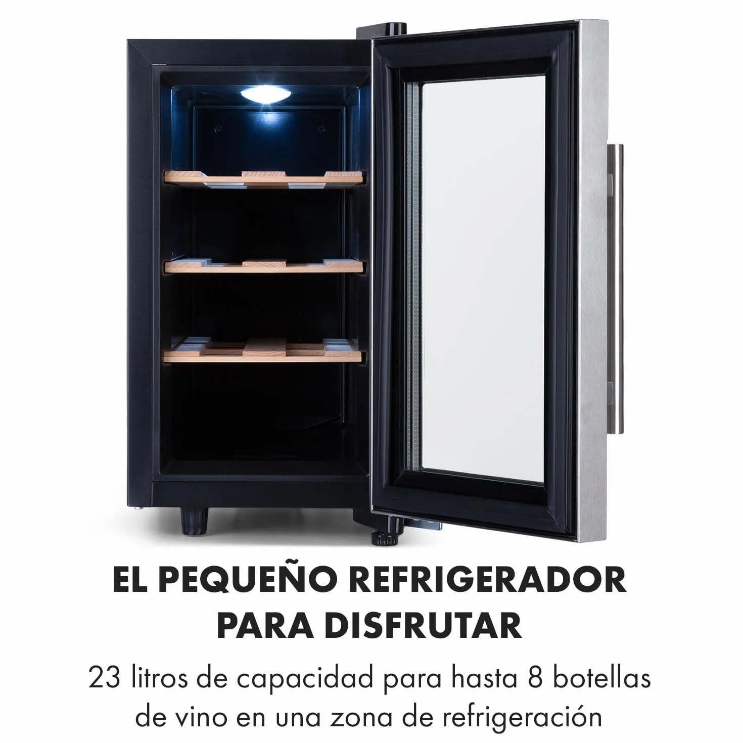 KLARSTEIN Vinoteca 6 Botellas, Nevera Vinos de Una Zona, Nevera Expositora Vino y Cerveza, Vinoteca Pequeña Interior y Exterior con Puerta de Cristal, Nevera Vino Protección UV, Panel Táctil, 4-22°C