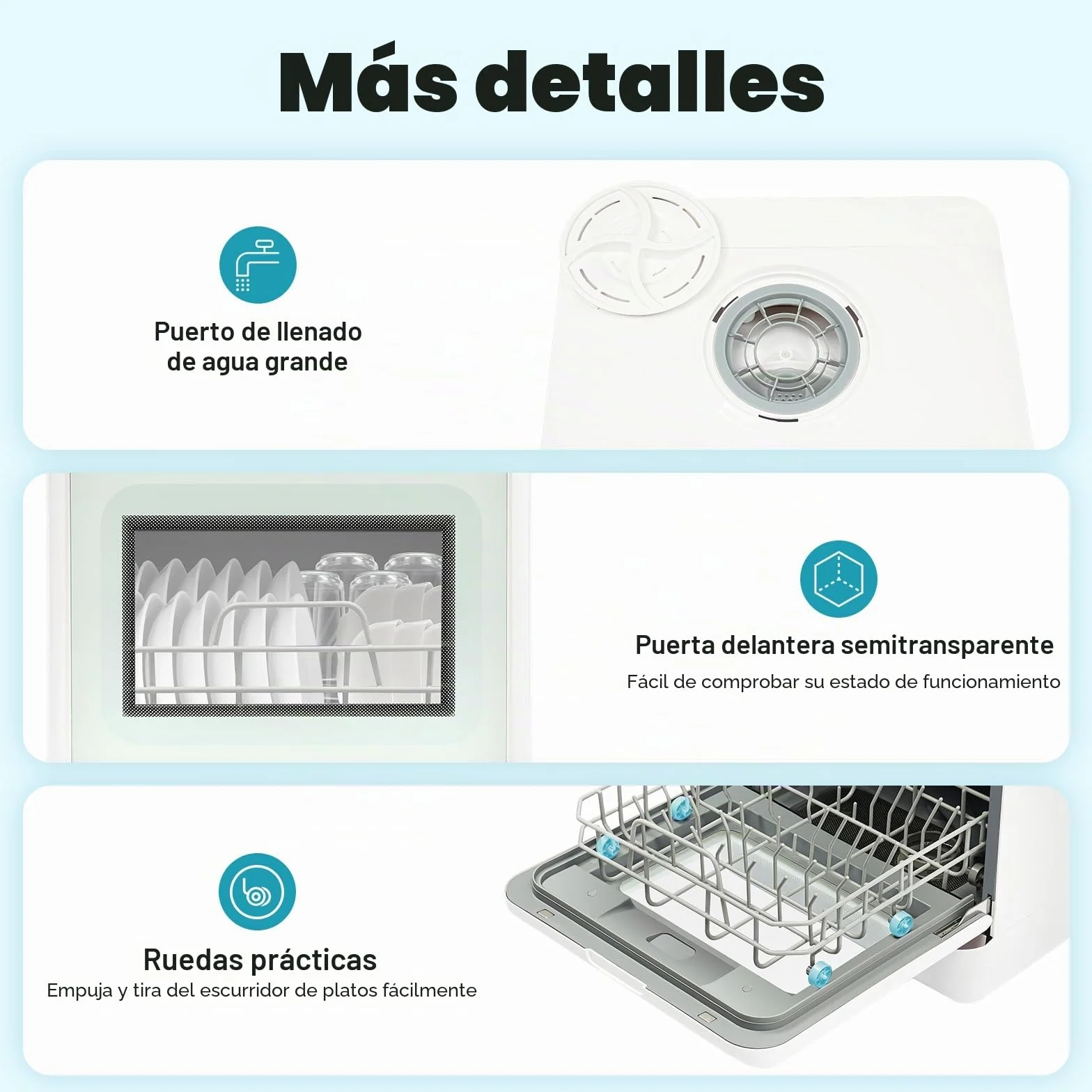 Mini lavavajillas de mesa, utilizable con o sin conexión de agua, con depósito de agua de 5 l y 4 programas, para apartamentos, camping, autocaravanas y dormitorios