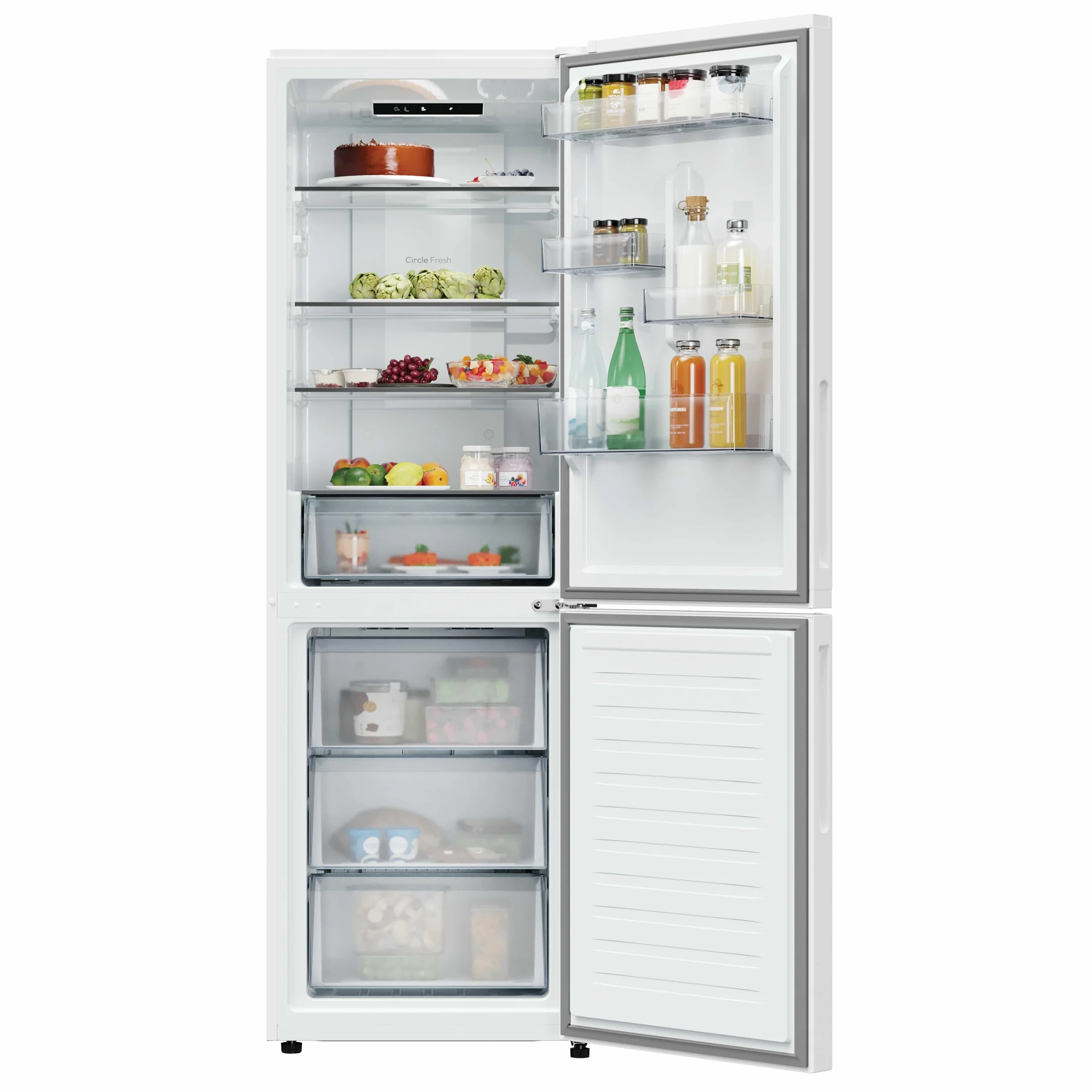 Candy Fresco 300 CNCQ2T618CW, Frigorífico Combi, Capacidad 355L, Total No Frost Circle+, Cajón Verdulero, Control Electrónico de temperatura, 60x185cm, Iluminación LED, Puerta Reversible, 38DB, Blanco