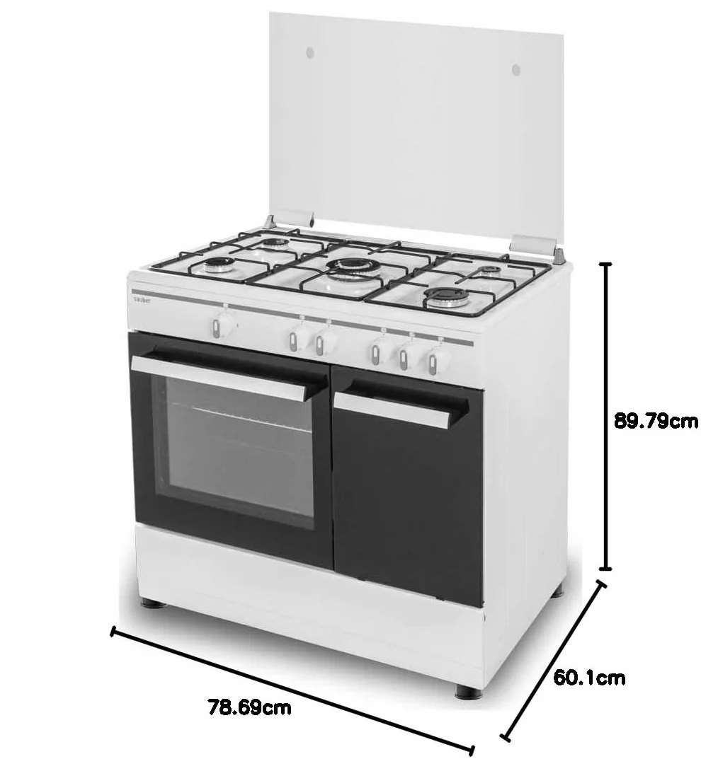 Sauber - COCINA SCW5GB 5 Quemadores -Gas Butano - Porta-bombonas - 90X60 - Tapa Cristal - Color Blanco - ENTREGA Y RETIRADA USADA INCLUIDO EN DOMICILIO